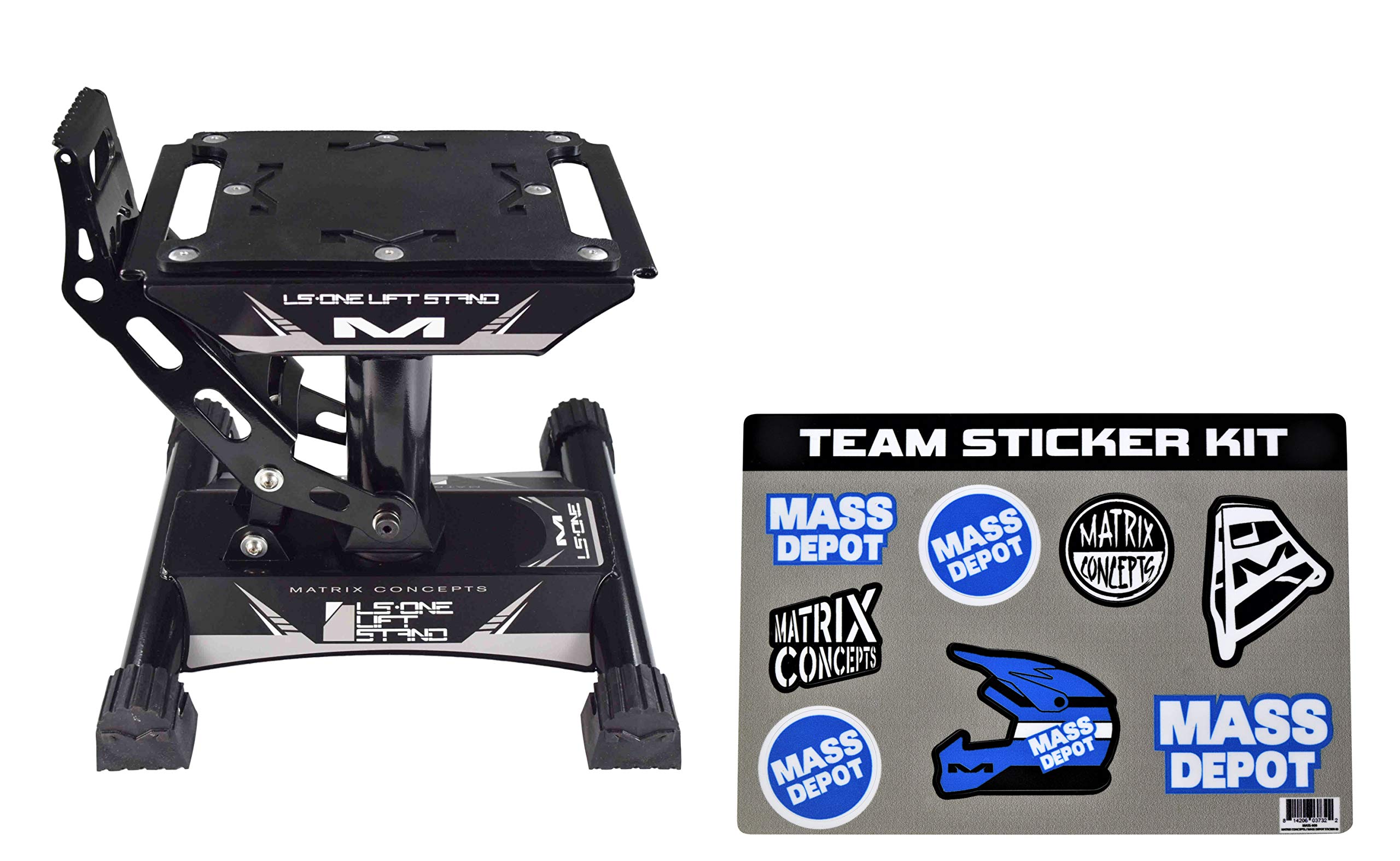 Matrix Concepts LS1 Lift Stand - Heavy Duty Carbon Steel Construction, 500 lbs Weight Capacity - Ideal for Dirt Bikes & Mini Riders - Includes Free Sticker Pack (Black) - Perfect for Garage Maintenance, Bike Storage & Off-Road Adventures