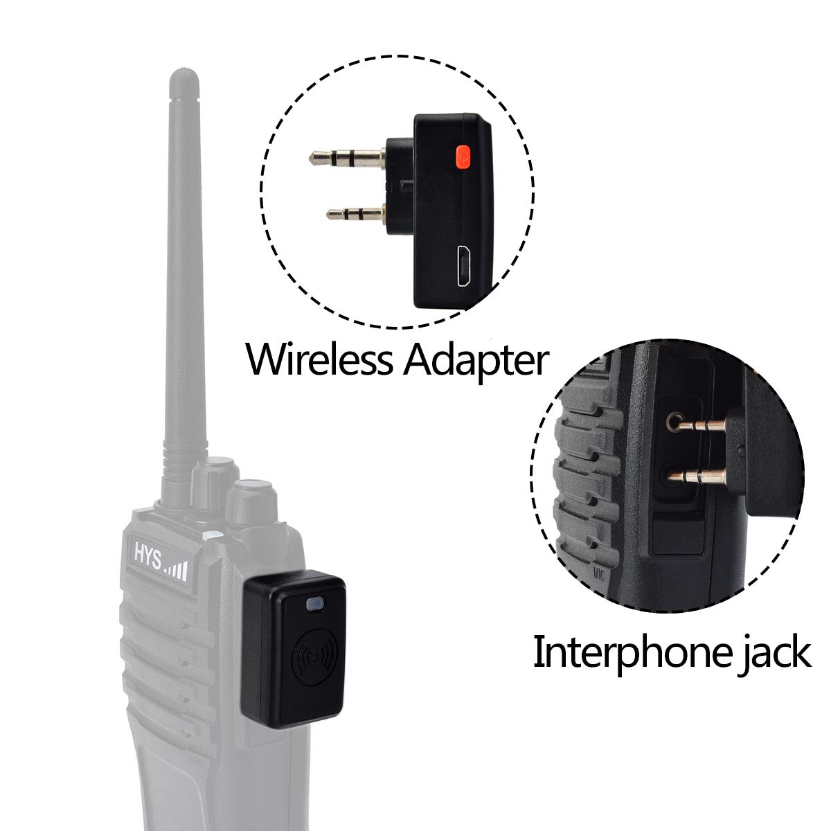 HYS Bluetooth Wireless Remote Speaker Microphone with 3.5mm Audio Jack - Compatible with Baofeng BF-888S, UV-5R, Retevis H-777, RT22, RT21, TYT, Wouxun, Kenwood 2pin Walkie Talkies - Perfect for Outdoor Adventures, Security, Construction & Emergency Communication