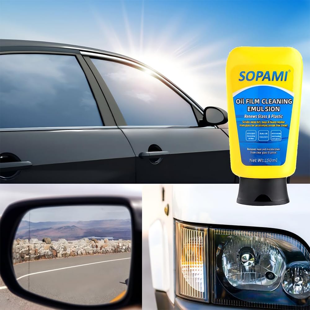 Soapami Oil Film Cleaner - Fast Acting Emulsion Glass Cleaner for Cars & Home, Removes Stubborn Oil Film from Windows, Plastic & Glass Surfaces - Perfect for Auto Detailing & Household Cleaning (1PC)