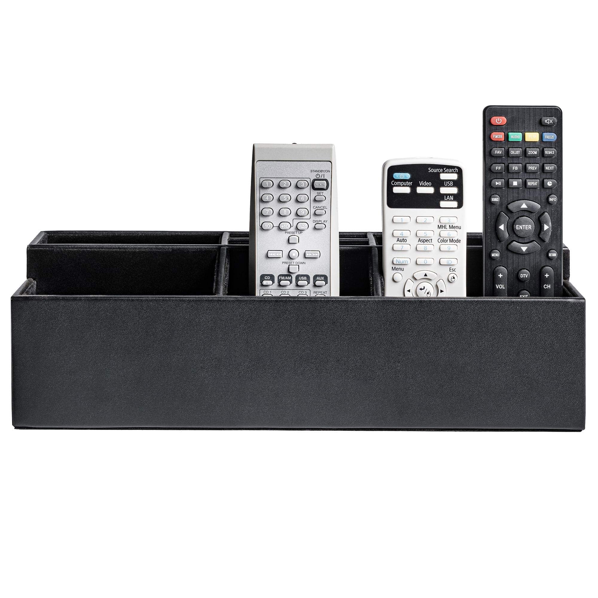 Dacasso Remote Control Organizer - 12.25 x 5.625 x 3.75 Inches Black Storage Box for TV Remotes, Gaming Controllers & Electronics - Perfect for Living Room, Bedroom or Home Theater Organization