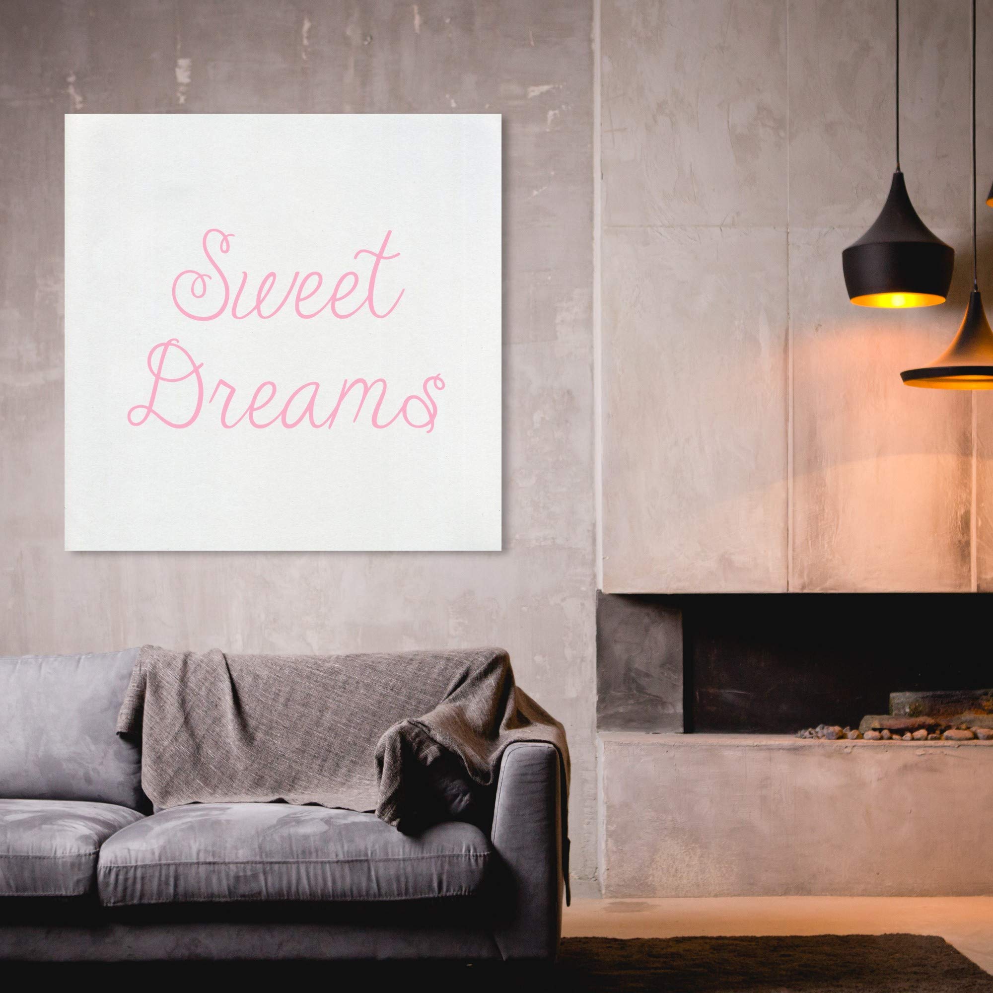 Oliver Gal Artist Co. 'Sweet Dreams' Pink & White Typography Wall Art Canvas Print - 30x30 Inch Inspirational Quote Decor for Kids Bedroom, Nursery & Playroom - Perfect Gift for Baby Showers & Children's Rooms