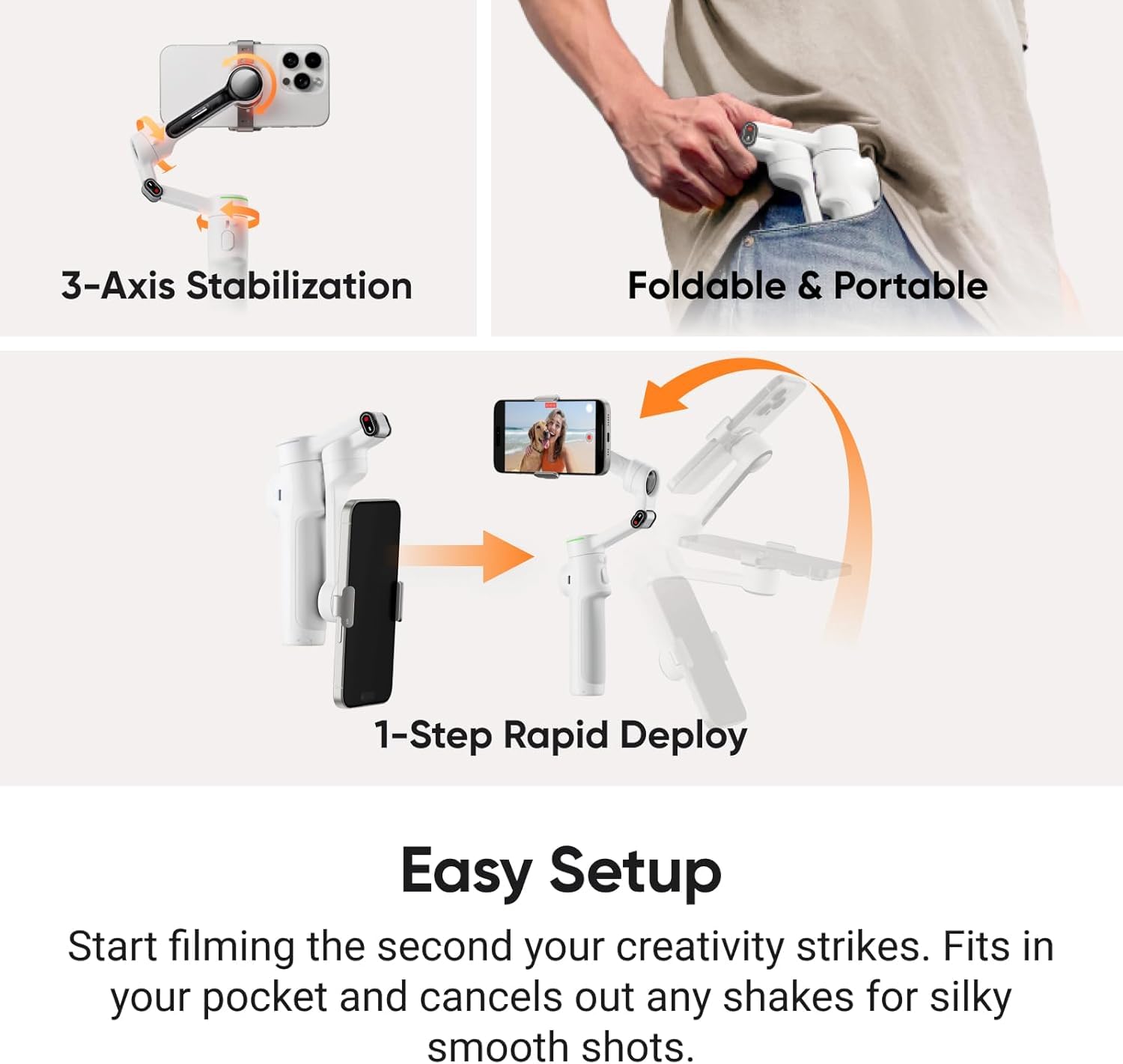Insta360 Flow 2 Pro White - AI Smartphone Stabilizer with Auto Tracking | 3-Axis Gimbal for iPhone & Android | Built-in Tripod & Selfie Stick | Foldable & Portable | Perfect for Vlogging, Travel & Live Streaming