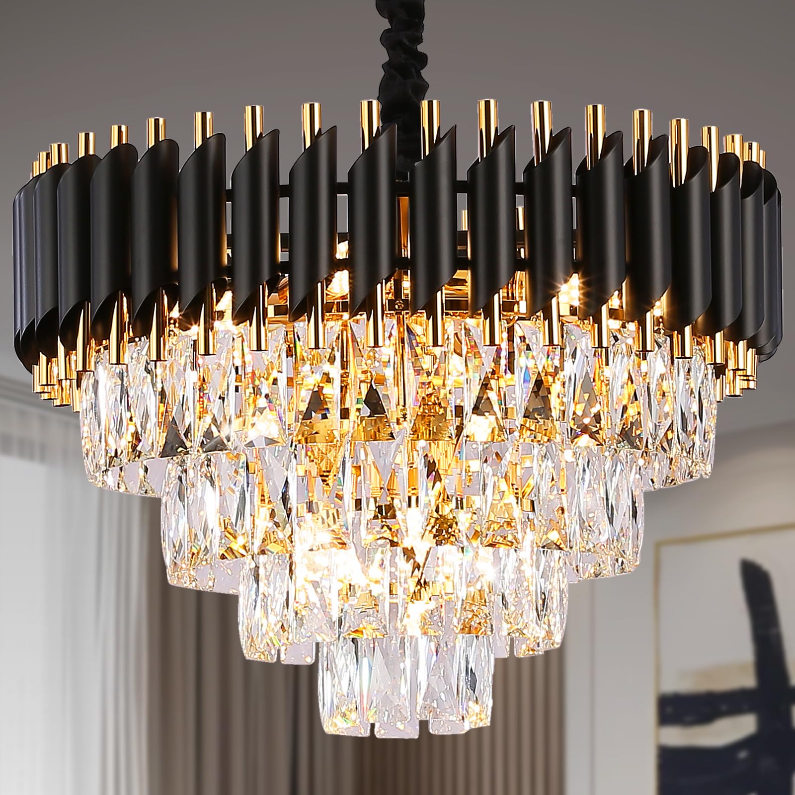 Gold and Black Crystal Chandelier - 20