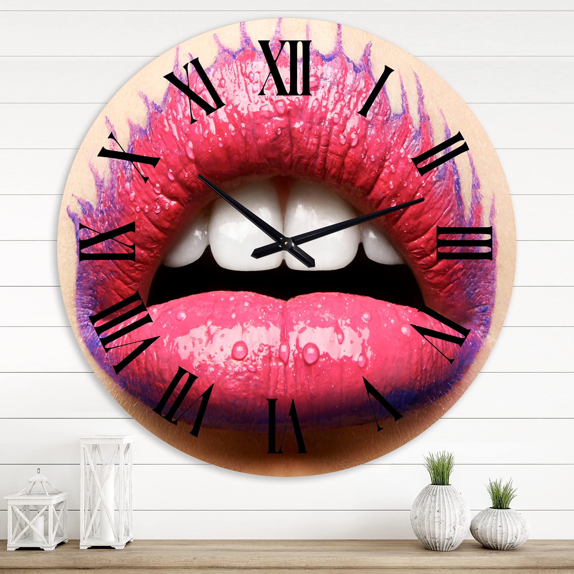 Stylish Modern Wall Clock - Beautiful Pink Lipstick Lips Design for Home & Office Decor | Large Decorative Wall Clock for Living Room, Bedroom, or Gift