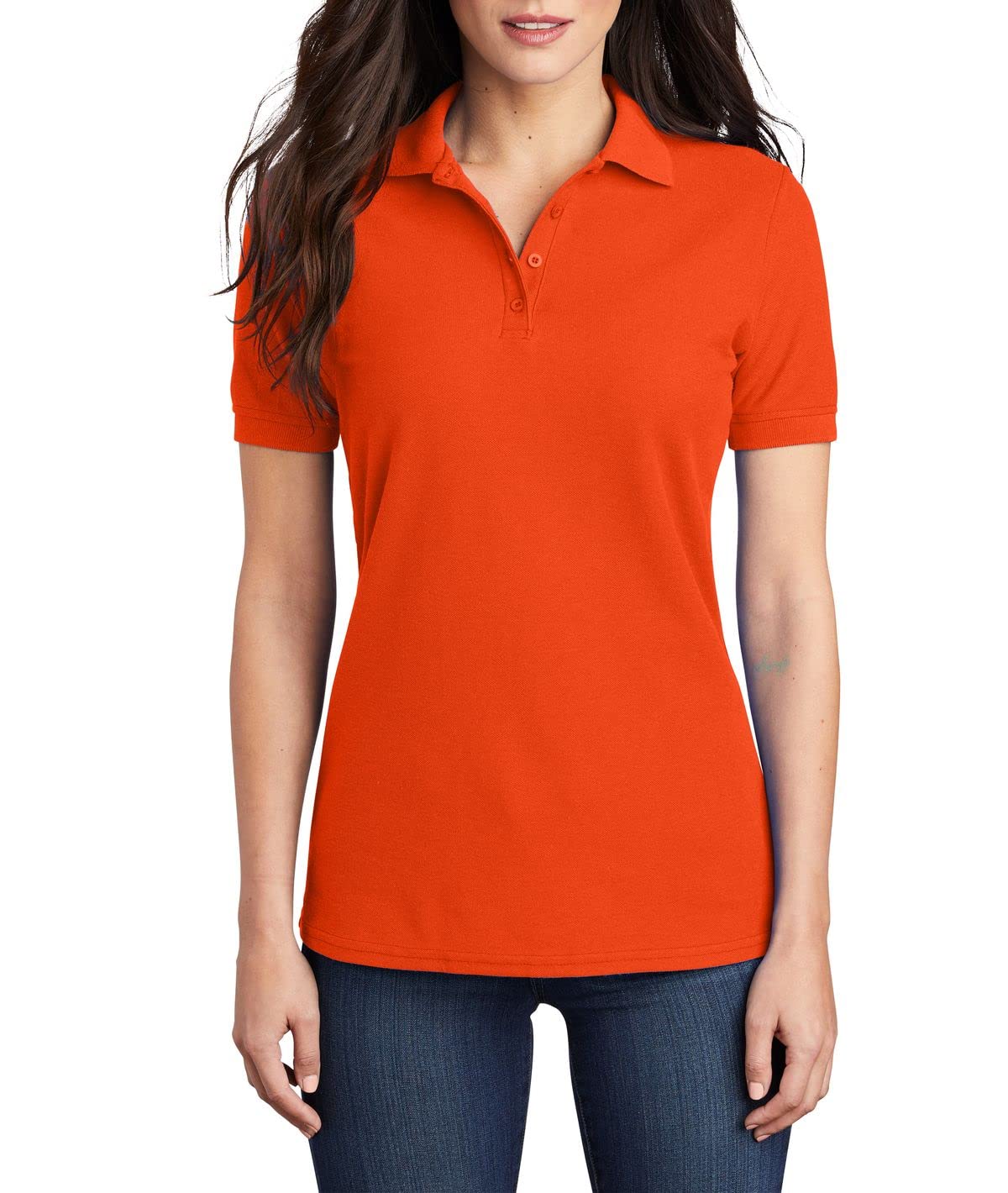 JustBlanks Women's Short Sleeve Polo Shirts - Regular Fit Pique Performance Polo Tops with 4 Buttons for Casual Wear, Golf & Work Outfits