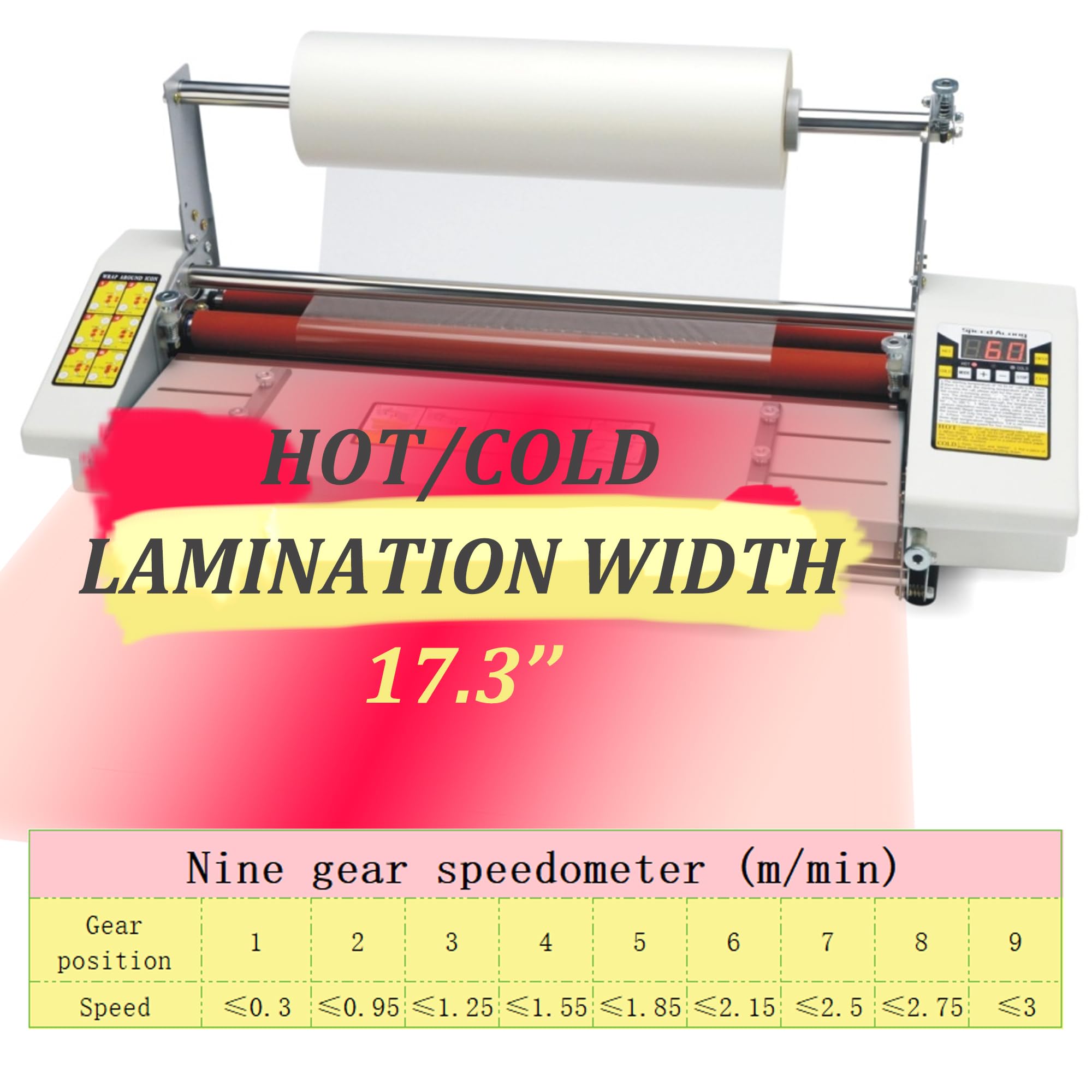 INTSUPERMAI 110V Hot & Cold Roll Laminator Machine - Dual Side Thermal Laminating with 0-180℃ Adjustable Temperature for A2+ (44cm/17.3inch) Documents - Includes 2 Rollers Film - Perfect for School, Office, Photo, Artwork & Craft Projects