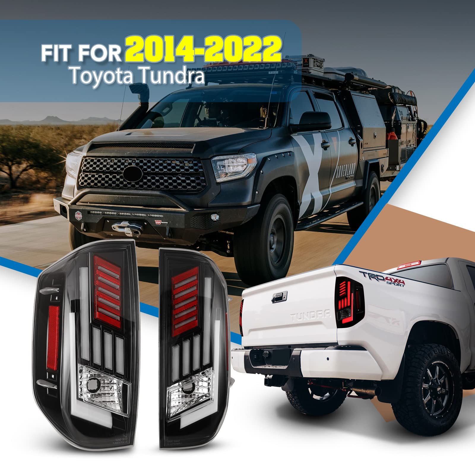 **AUTOWIKI LED Tail Lights for 2014-2022 Toyota Tundra - Glossy Black & Clear Tail Lamp Replacement (1 Set) - Perfect for Night Driving & Enhanced Safety**