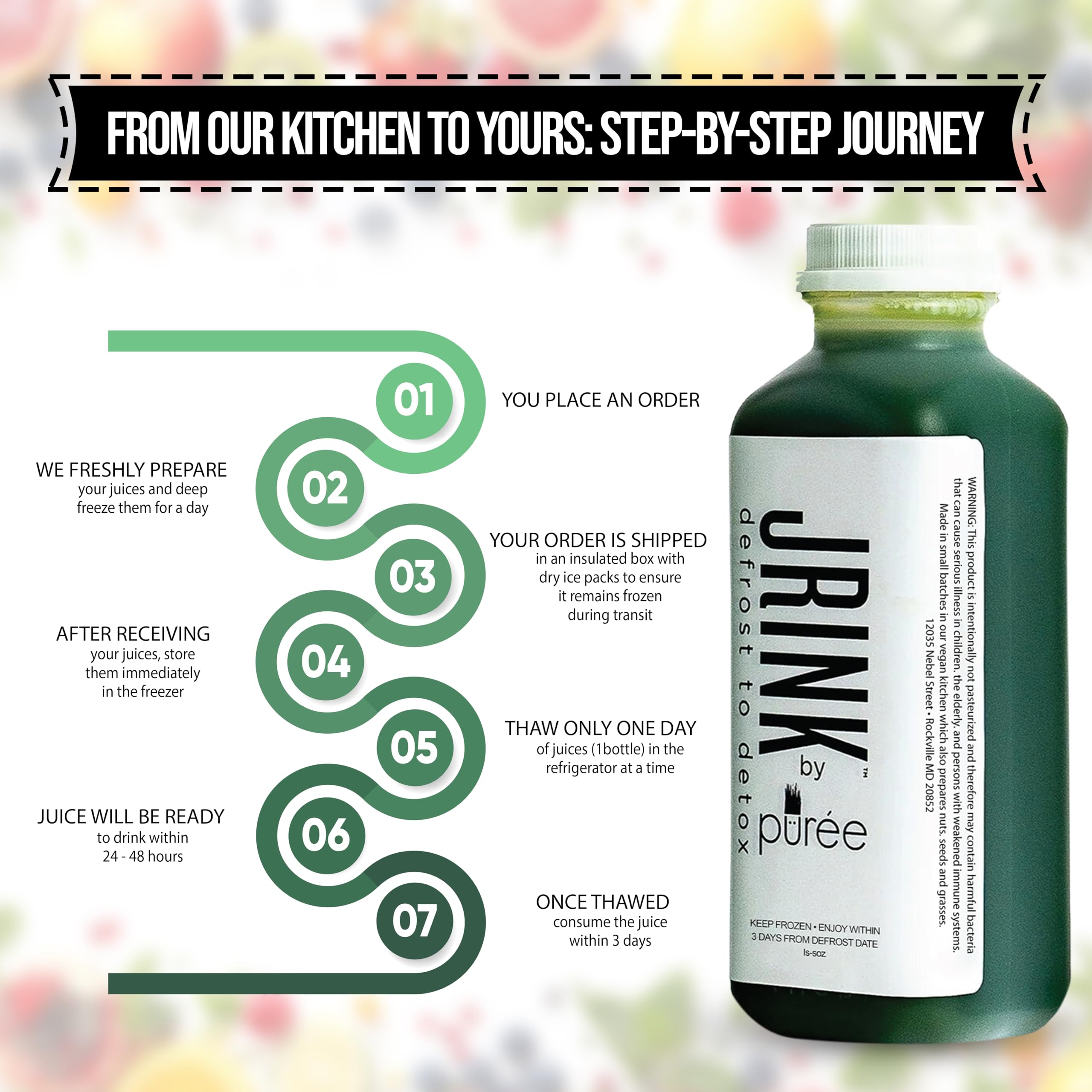 JRINK by Purée Super Green Juice - Cold Pressed Organic Juice with 100% Raw Fruits & Vegetables, No Preservatives, 16oz (12-Pack HDPE Bottles) - Boost Energy & Detox for Healthy Lifestyle