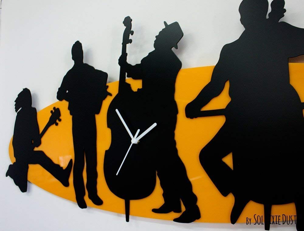 Jazz Band Silhouette Wall Clock - Large Decorative Clock for Living Room, Bedroom & Office - Perfect for Music Lovers & Jazz Enthusiasts