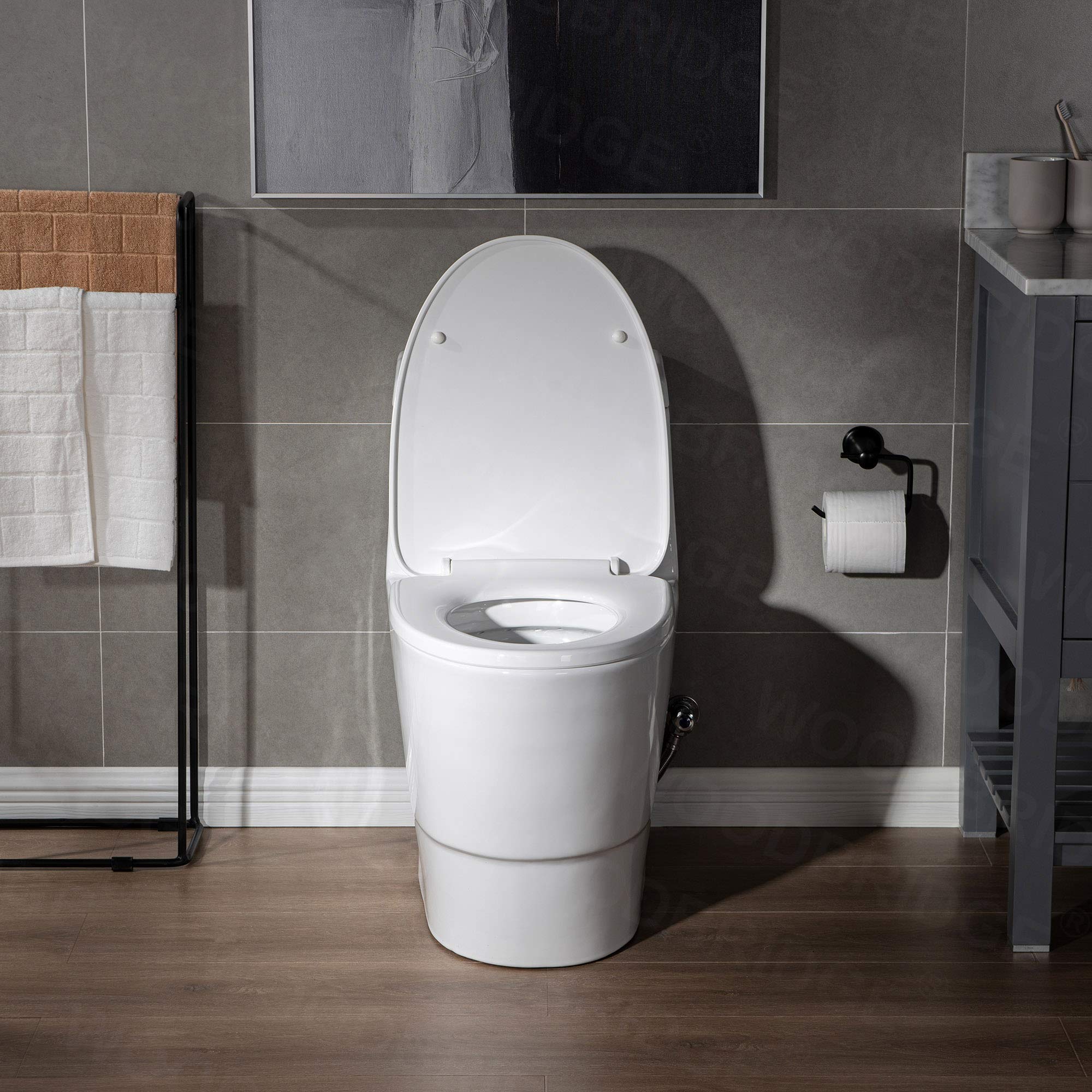 WOODBRIDGEE One Piece Toilet with Soft-Close Seat - Chair Height ADA Comfort, 1.28 GPF Dual Flush Water-Saving Design, 1000g MaP Flushing Power with Chrome Push Button (Model T0001-CH, White) - Perfect for Modern Bathrooms & Water-Efficient Homes