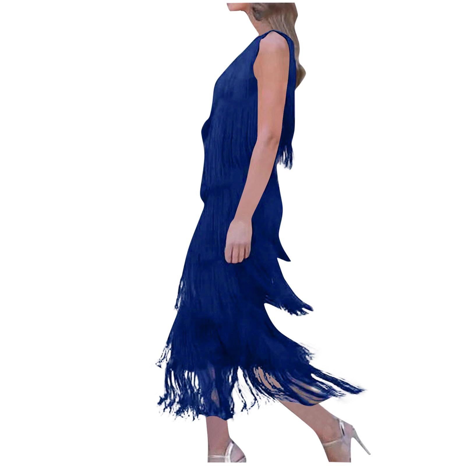 Sexy One Shoulder Tassel Maxi Dress for Women - Sleeveless Asymmetrical Evening Gown for Dance Performance & Fashion Night Out | Perfect for Parties, Prom, Date Night & Special Occasions