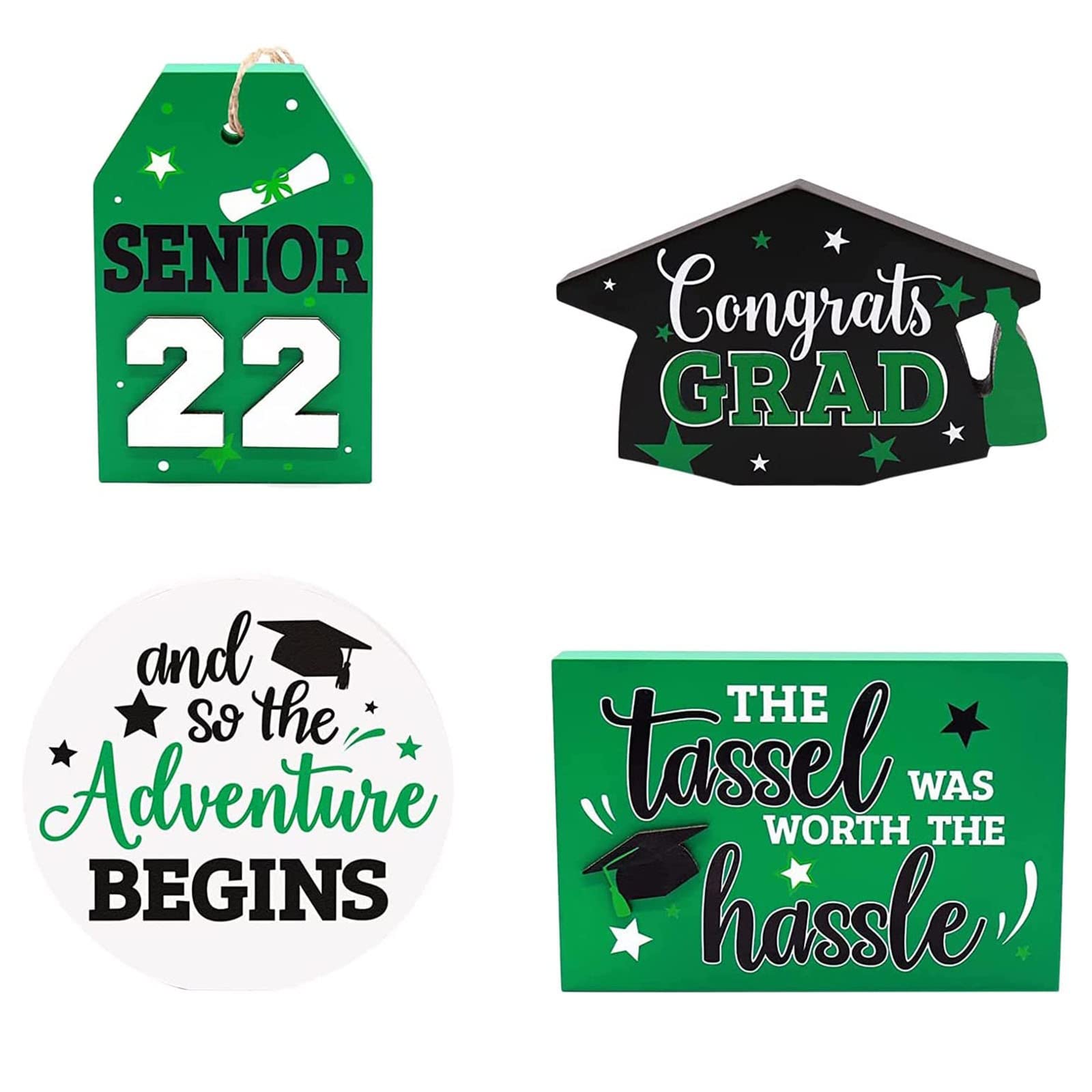 Class of 2022 Graduation Wooden Tiered Tray - Rustic Farmhouse Decor for Congratulations Gifts (Green) | Perfect for Graduation Party Decor, Home Display & Gift Giving for Her/Him