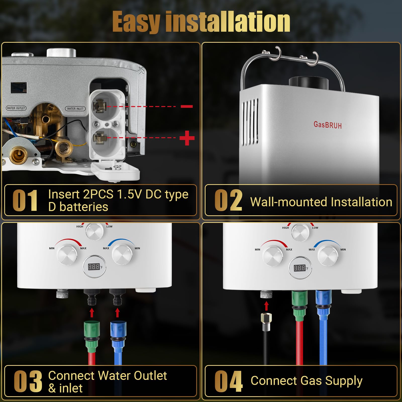 Portable 6L Propane Tankless Water Heater - 1.58 GPM Outdoor Camping Heater with Overheating Protection for RV, Indoor & Outdoor Use - Perfect for Camping, Hiking, and Off-Grid Living