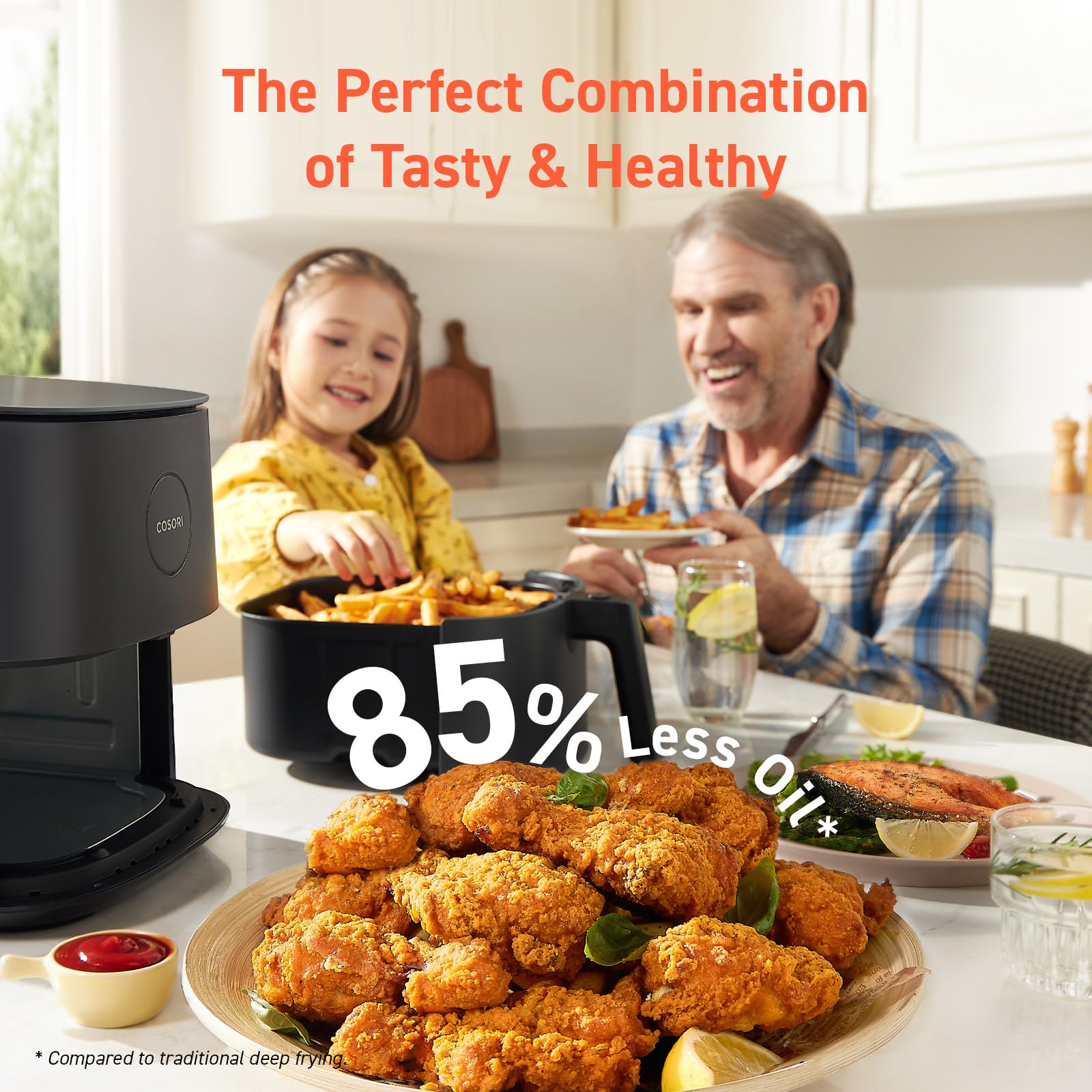 COSORI 5Qt (4.7L) Air Fryer - 9-in-1 Oil Free Air Fryer Oven with 450℉ Fast Cooking, Quiet Operation & Nonstick Dishwasher Safe Basket - Includes 30 Exclusive Recipes - Perfect for Healthy Cooking, Quick Meals & Family Dinners