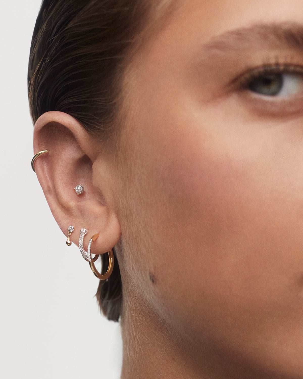 GRID 1 Diamond and Gold Dona Earrings for Women - Elegant 14K Gold Hoop Earrings with Genuine Diamonds | Perfect for Weddings, Parties & Special Occasions