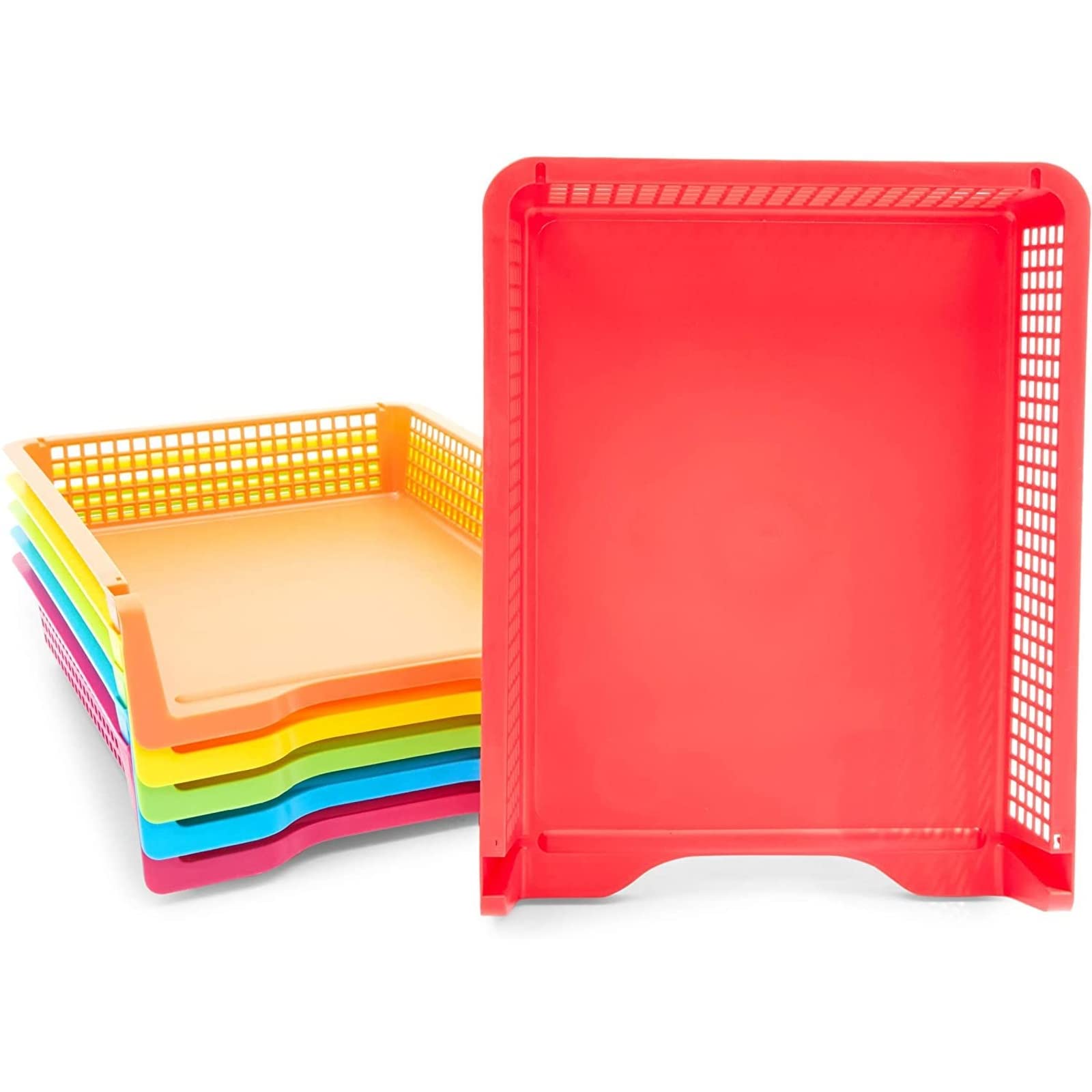 Set of 6 Rainbow Plastic Turn-in Trays for Teachers - Colorful Classroom & Office Paper Organizers (10x3x13 Inch) - Perfect for Homework Collection, Student Assignments & Desk Organization