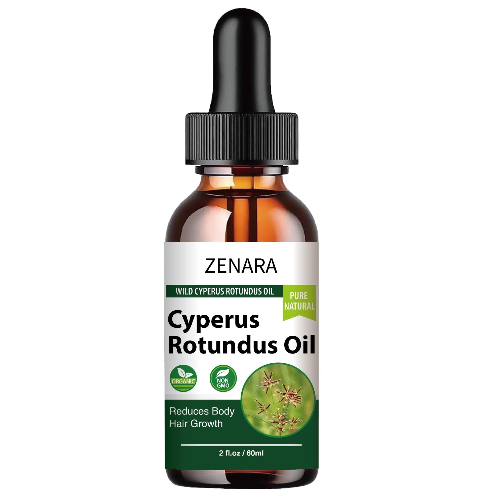 100% Pure Cyperus Rotundus Oil for Natural Hair Removal - 60ml Bottle | Safe & Effective Hair Inhibitor for Face, Legs, Bikini Line & Body