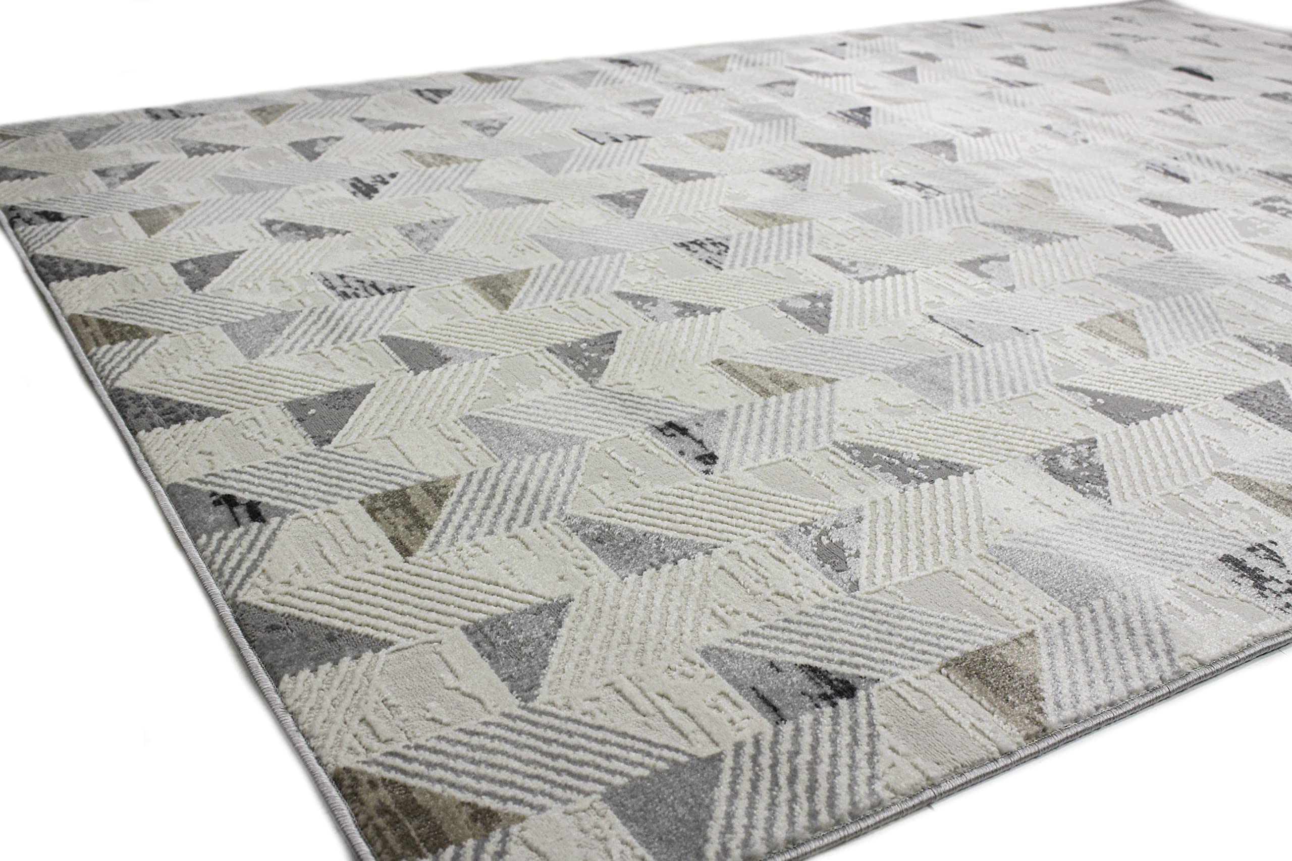 Bashian Collection Luxury Power Loom Area Rug - 7.6’ x 9.6’ Polypropylene & Polyester Runner Rug for Entryway, Living Room, Bedroom - Ivory/Grey Home Decor - Perfect for Modern Interior Design & Cozy Spaces