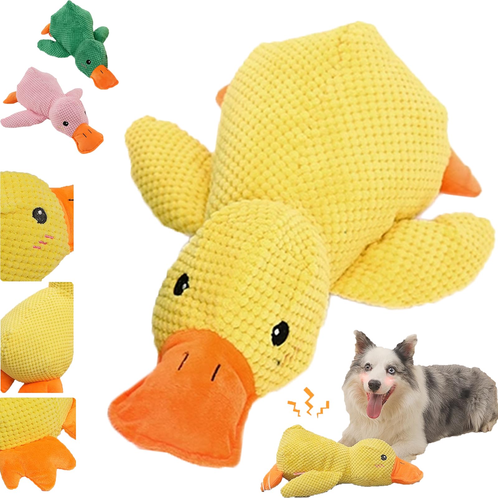 **Usoway Mellow Dog Calming Duck Toy - Zentric Quacking Duck with Soft Squeaker, No Stuffing, Durable Chew Toy for Small Dogs - Perfect for Anxiety Relief & Indoor Play (Yellow Duck)**    *(Use for: Calming anxious pets, interactive play, teething puppies, indoor entertainment, and bonding with your small dog.)*