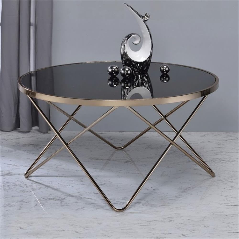 BOWERY HILL Modern Coffee Table - Black Glass Top with Champagne Gold Metal Frame - Perfect for Living Room, Lounge & Office Decor