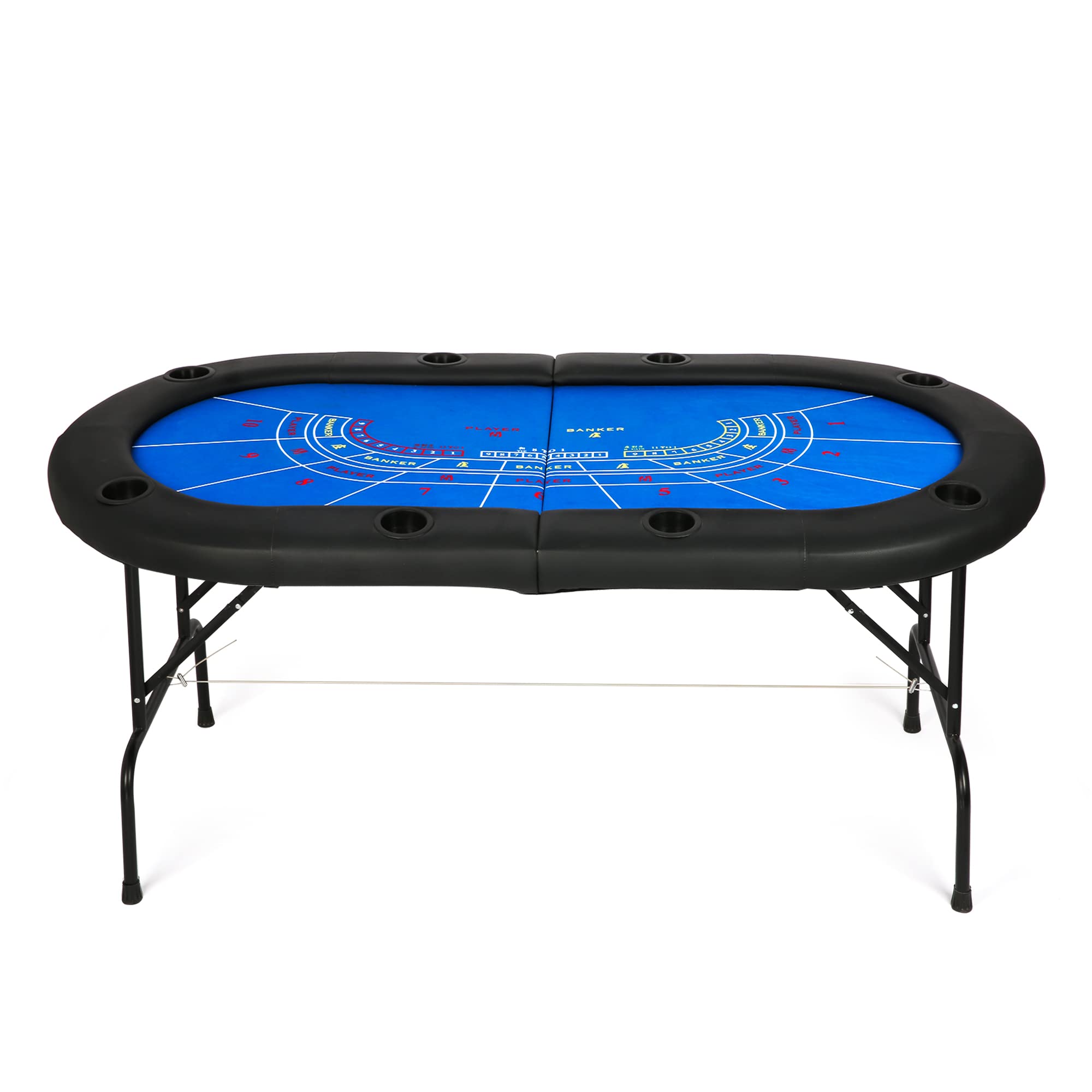 8 Player Folding Craps Poker Table for Texas Holdem, Blackjack & Baccarat - Casino Game Table with Blue Felt - Perfect for Home Game Nights & Casino-Themed Parties