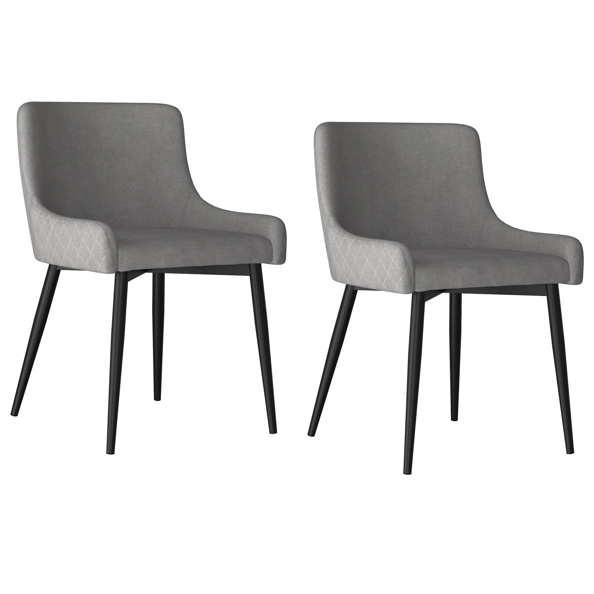 Bianca Modern Side Chairs Set of 2 - Grey Upholstery with Black Metal Legs - Perfect for Dining Room, Kitchen, Office or Living Room Accent Seating