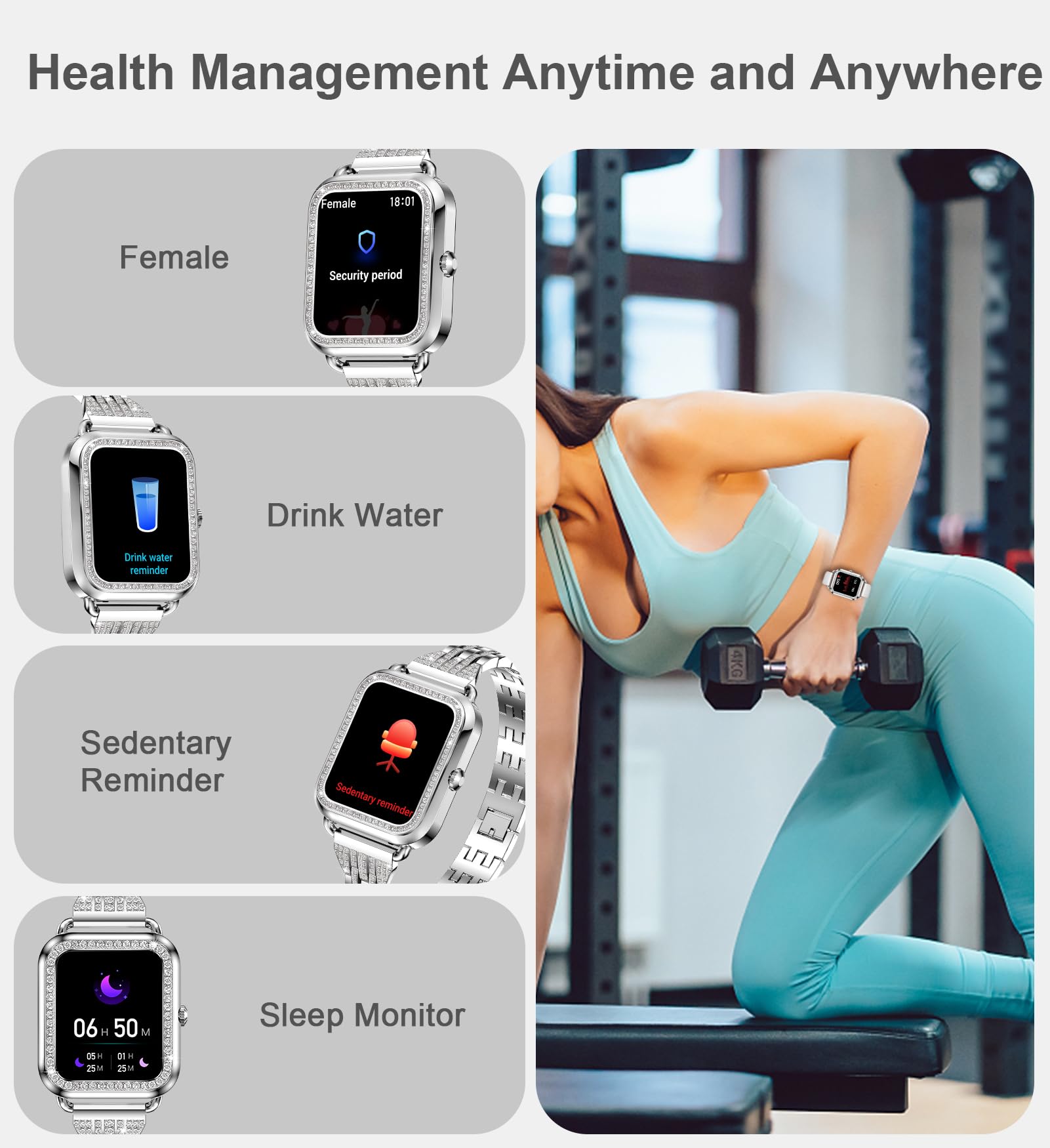 Smart Watch for Women with Bluetooth Calling, Fitness Tracker with Heart Rate & Sleep Monitor, Voice Assistant, Compatible with iOS/Android - Perfect for Workouts, Running & Daily Activity Tracking (Silver)