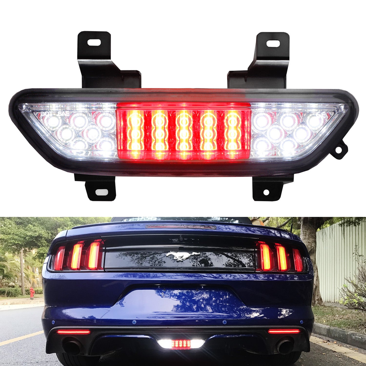 Euro Spec Clear Lens Full LED Rear Backup Reverse Light for 2015-2017 Ford Mustang - Bright Reverse Lighting for Night Parking & Garage Backing