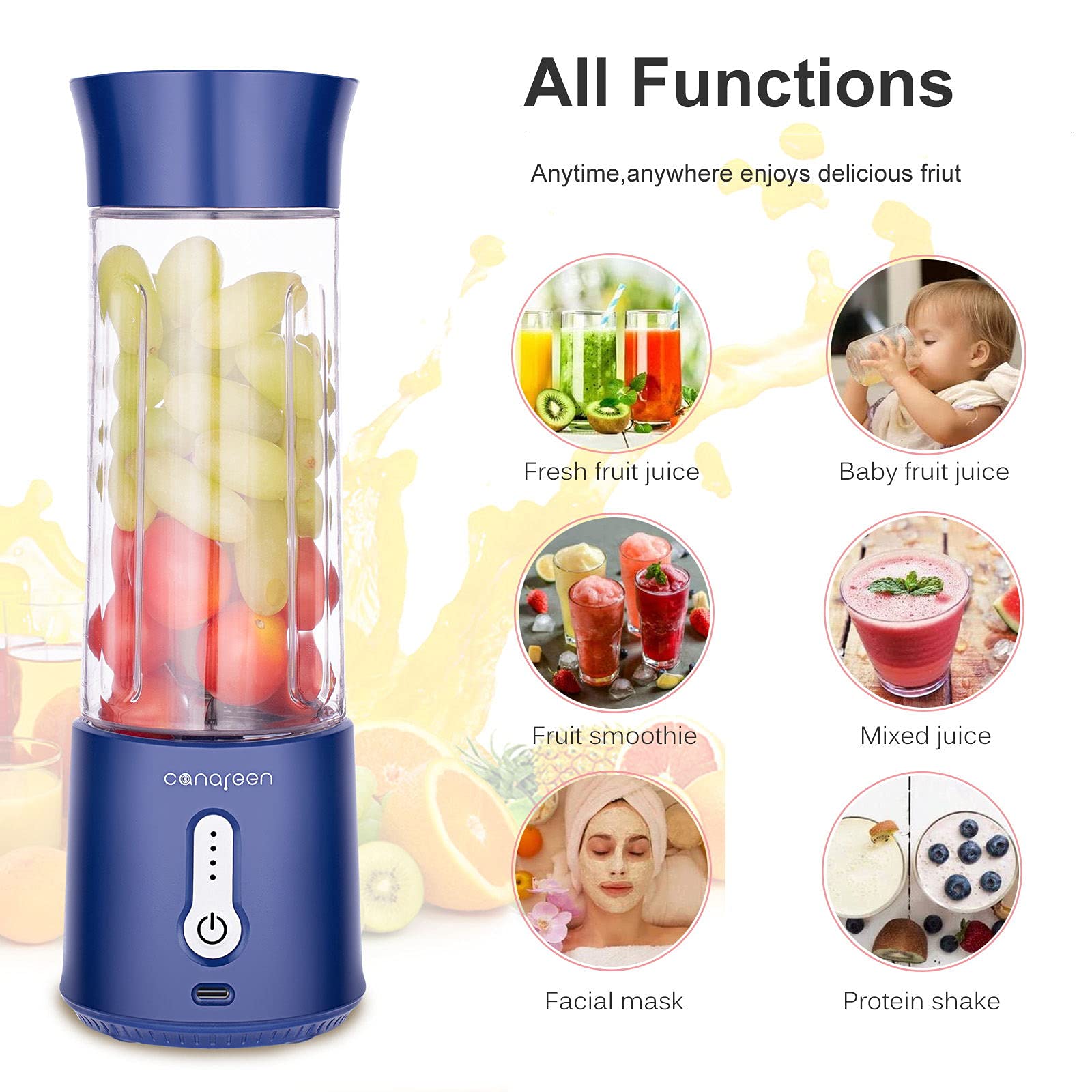 Portable Blender 17Oz - USB Rechargeable Personal Blender for Smoothies, Shakes & Protein Drinks | 4000mAh Battery & 6 Stainless Steel Blades | Compact Handheld Blender for Gym, Travel, Camping & Outdoor Activities | Perfect for Post-Workout, Hiking & Healthy On-the-Go Lifestyle