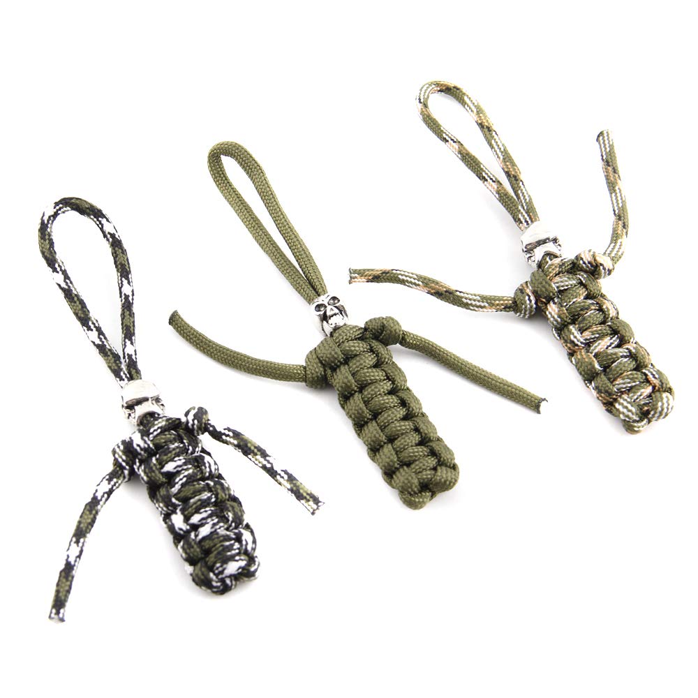 3 Pack Paracord Lanyard Pendant - Durable Zipper Pull Keychain for Outdoor Gear, Hiking Backpacks & Emergency Survival Kits (Black)