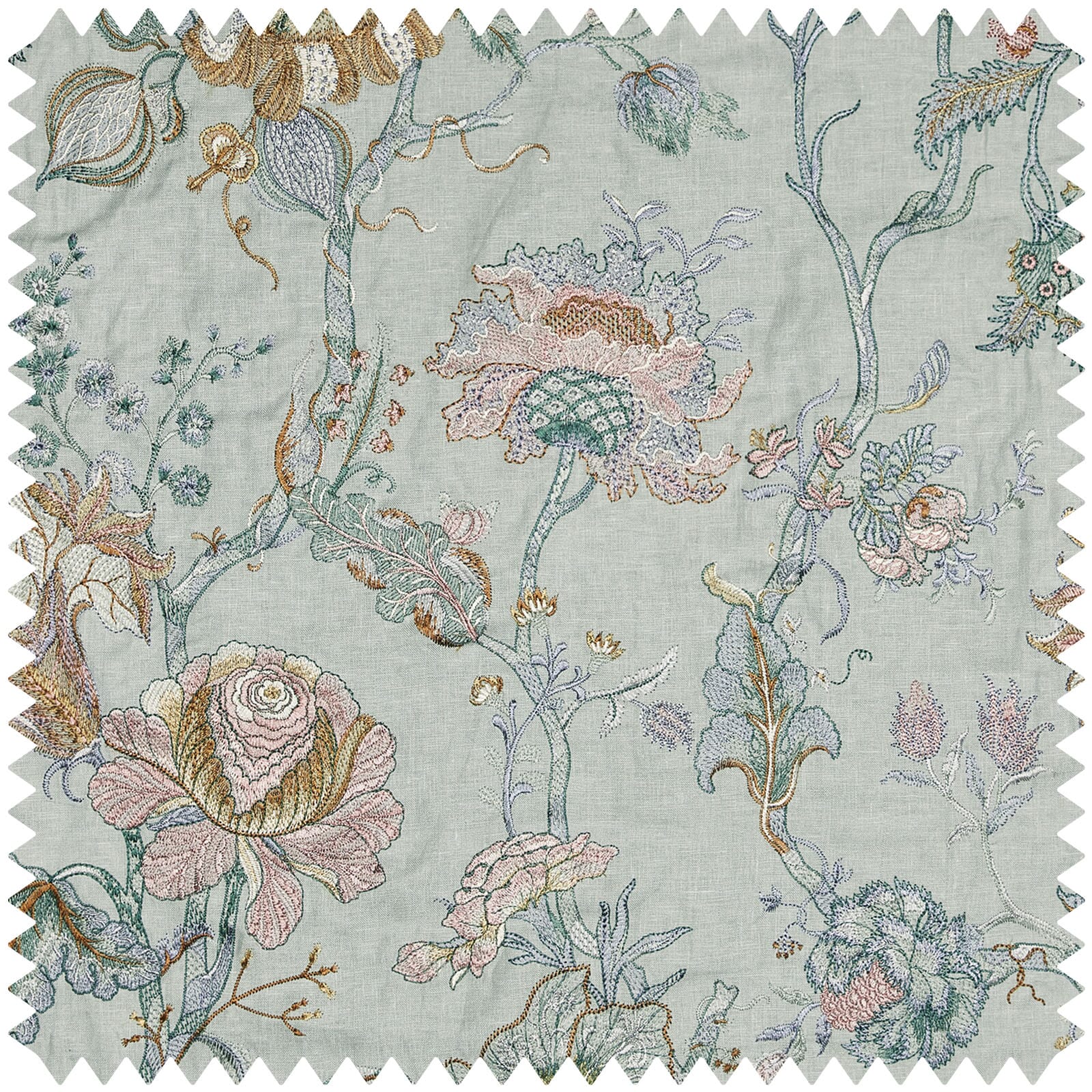 ARTEMIS Embroidered Linen Fabric - Pistachio Green Sample for DIY Sewing, Home Decor & Craft Projects