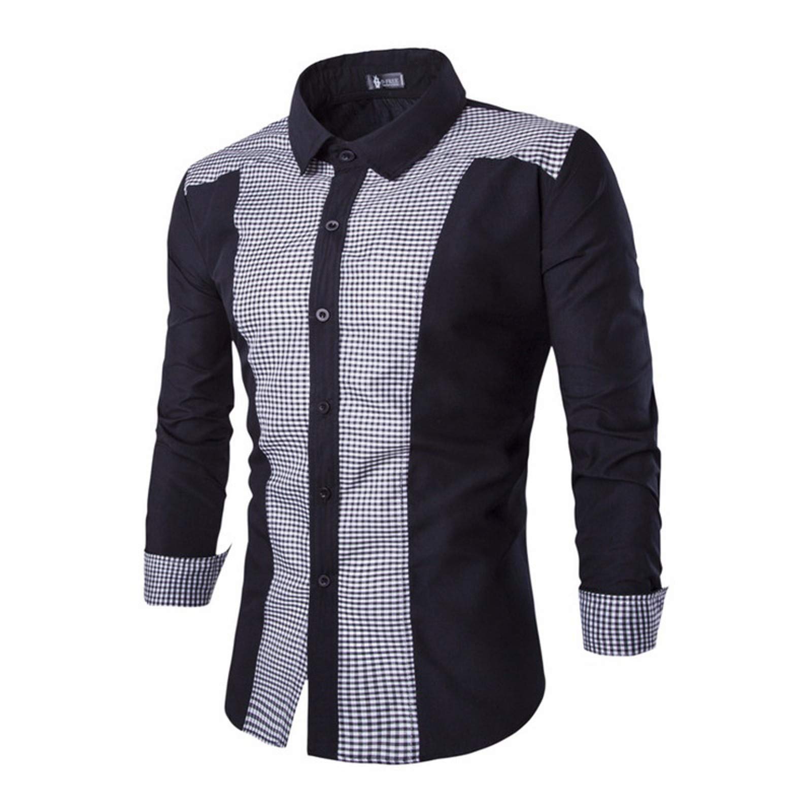 Men's Plaid Color-Block Patchwork Button Down Dress Shirts - Long Sleeve Stand Collar Business Casual Tops for Tall Men | No Shrink, Cool & Stylish | Perfect for Office Wear, Date Nights & Formal Events