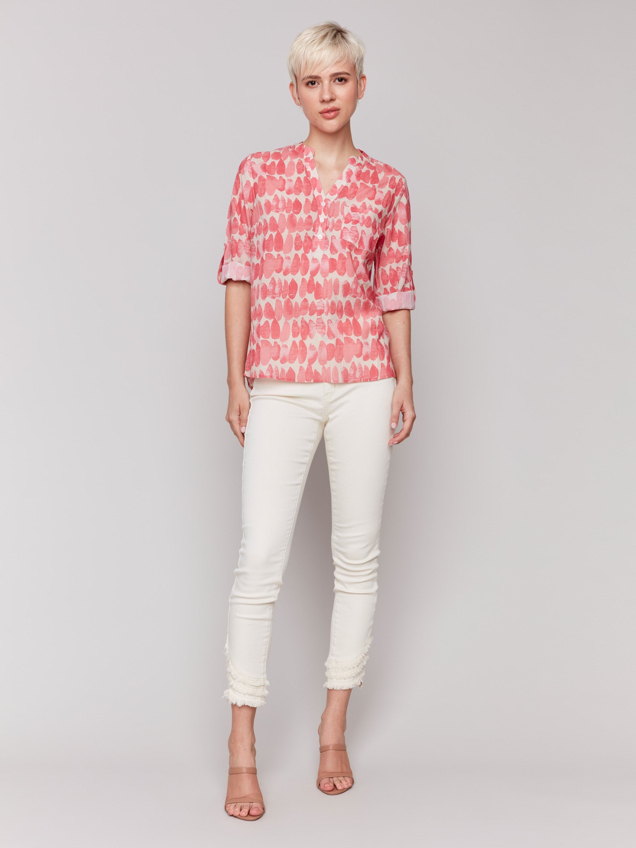 Printed Viscose Half Button Blouse for Women - Floral Summer Tops - Casual Office Wear & Date Night Outfits