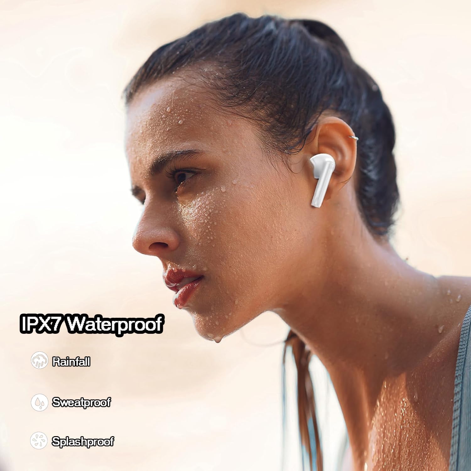 Wireless Earbuds Bluetooth 5.3 - Lightweight In-Ear Headphones with IP7 Waterproof, 40H Playtime & 4 Built-in Mics for Crystal Clear Calls - Perfect for Running, Workouts, Gym, Office & Travel