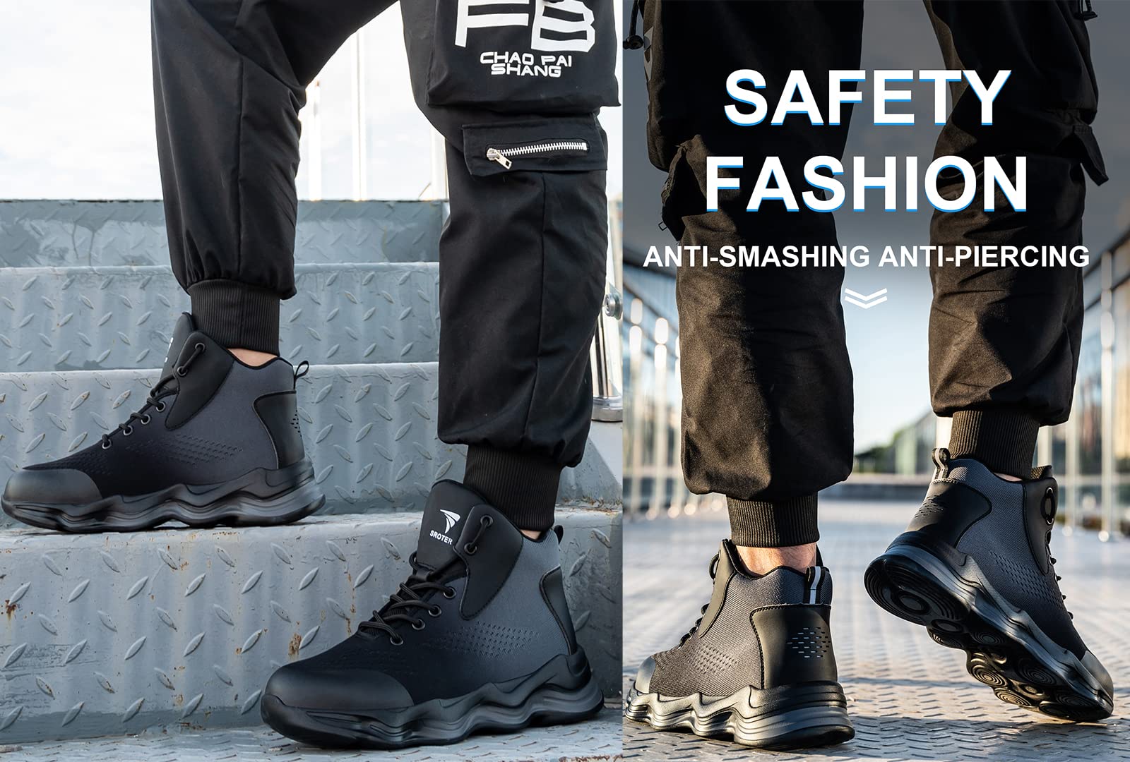 YISIQ Steel Toe Work Boots for Men & Women - Lightweight Safety Shoes with Toe Cap Protection - Durable Industrial Work Boots for Construction, Warehouse & Outdoor Work