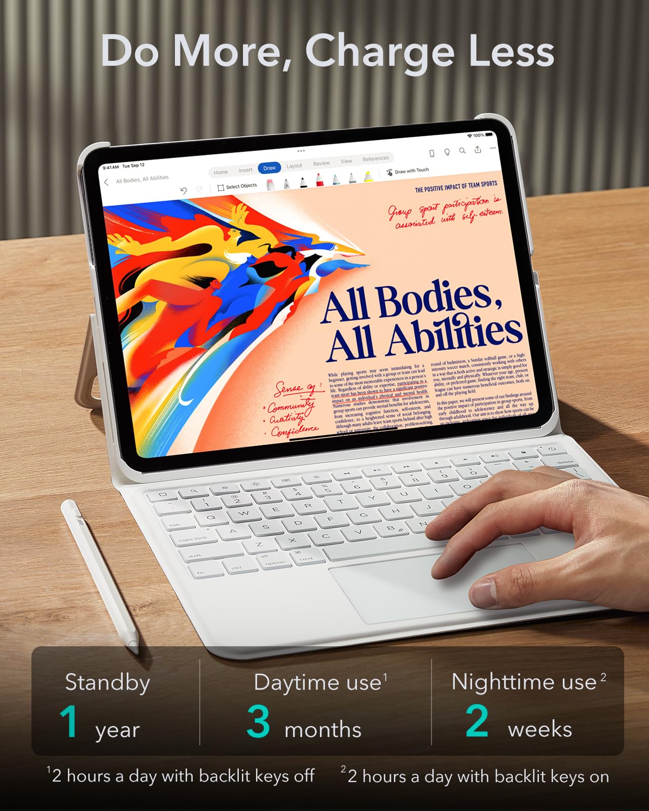 ESR Ascend iPad Pro 11 Inch Case with Magnetic Detachable Keyboard (2024/M4 Model) - Multi-Touch Trackpad, Adjustable Stand, Backlit Keys & Apple Pencil Holder - White | Perfect for Work, Study & Travel