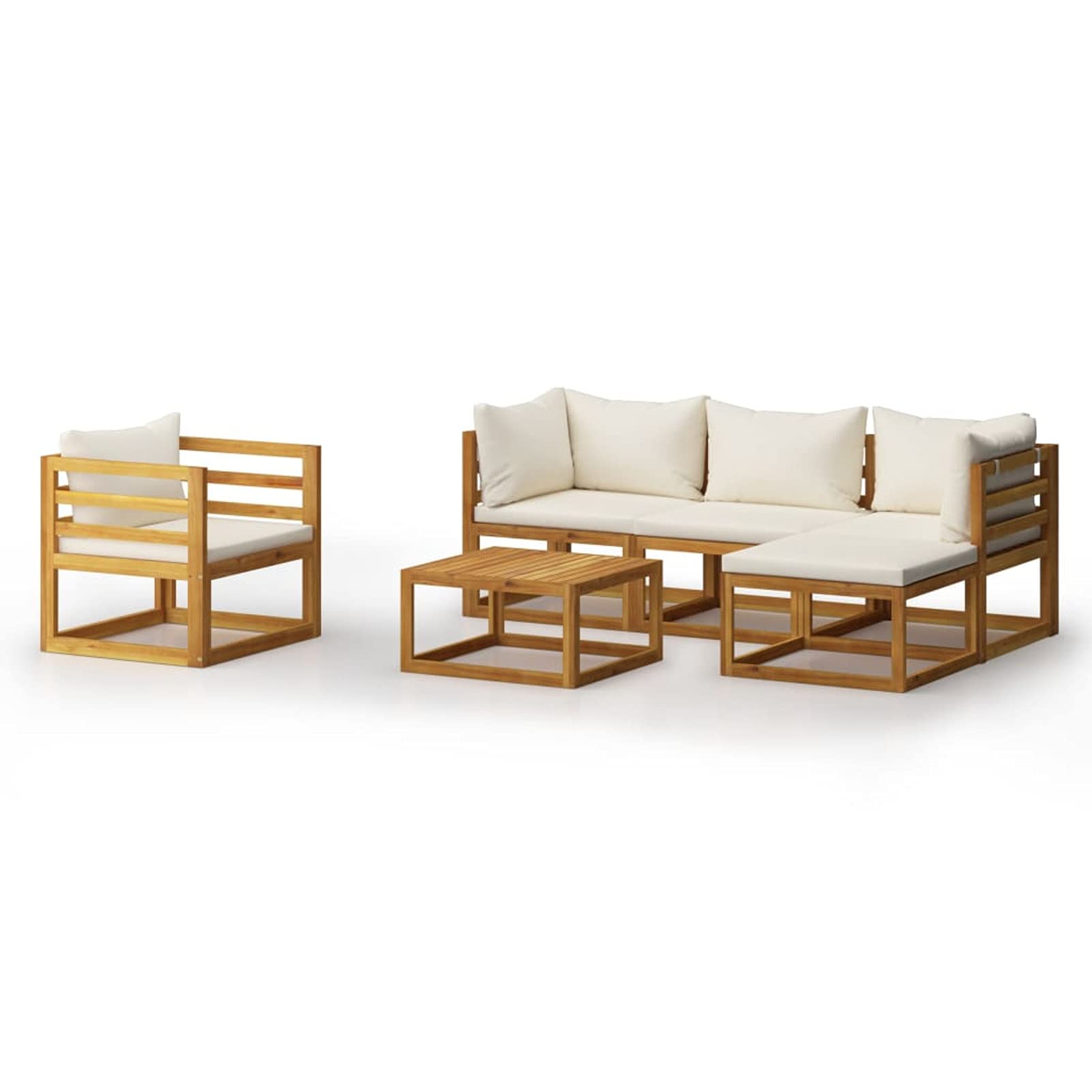 Festnight 6-Piece Patio Lounge Set - Acacia Wood Outdoor Sectional Furniture with Cream Cushions for Garden, Backyard & Deck | Perfect for Entertaining & Relaxing Outdoors