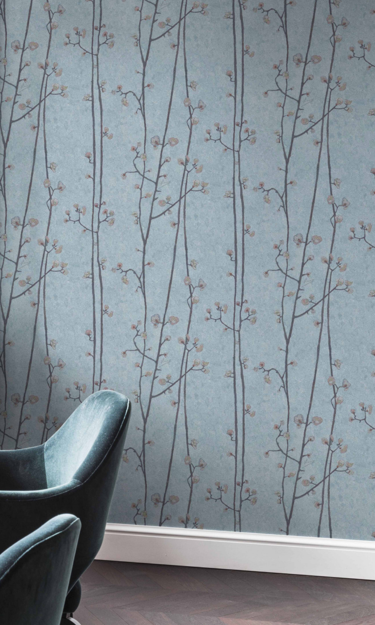 Baby Blue Plum Branches Floral Wallpaper R6013 - Elegant Peel and Stick Wallpaper for Nursery, Bedroom & Home Decor