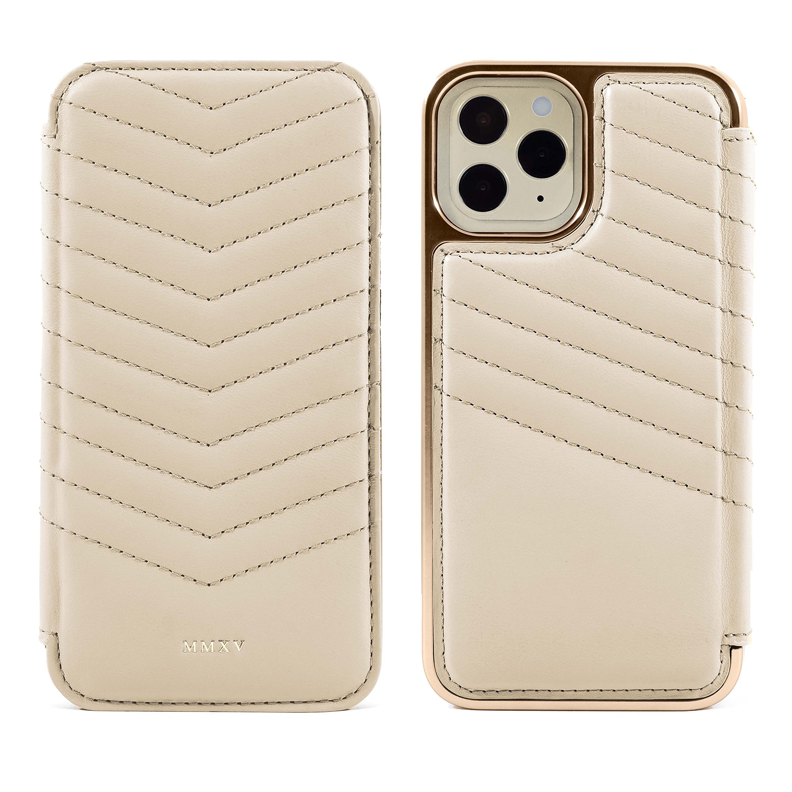 Premium Quilted Leather iPhone 13 Pro Max Case with MagSafe Compatibility | Luxury Protective Phone Cover | Wireless Charging Friendly | Cream & Gold Color | Perfect for Business Professionals & Fashion Enthusiasts