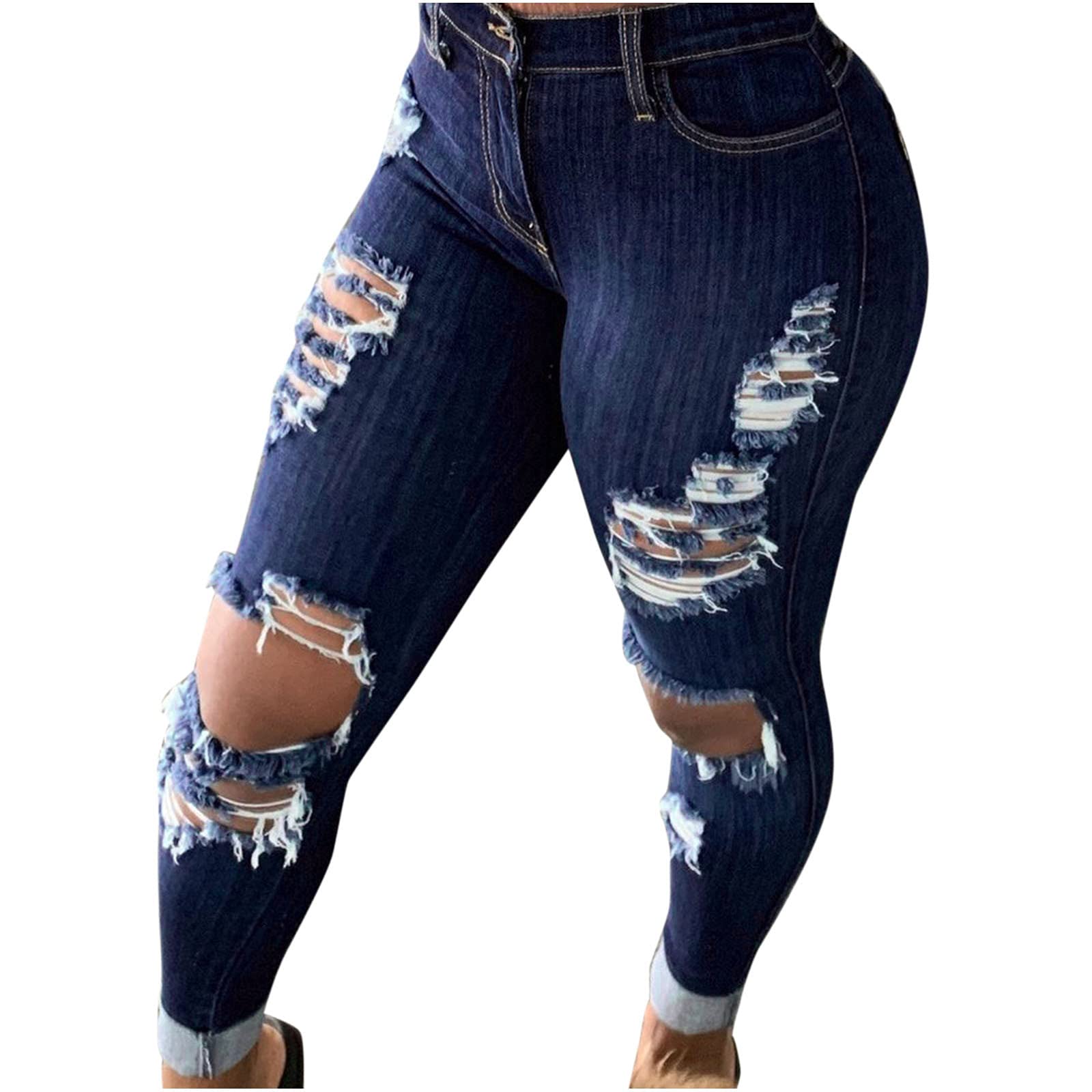 Women's High Waist Skinny Stretch Ripped Jeans - Butt Lift Boyfriend Denim Pants with Distressed Details | Perfect for Casual Outfits, Date Nights & Street Style Fashion