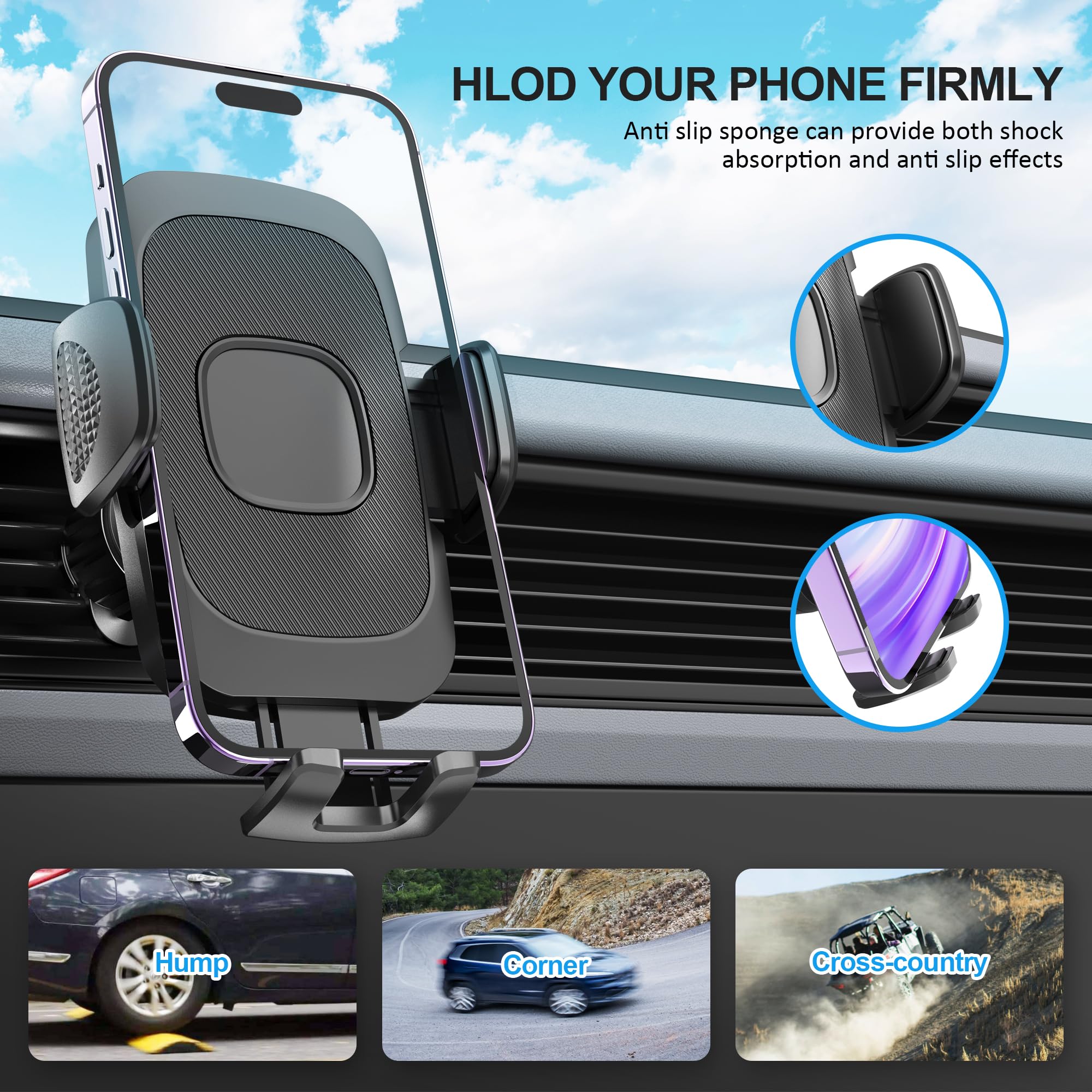 360° Adjustable Car Phone Holder with Air Vent Mount - Ultra Stable Hook for iPhone & Samsung (4.0-7 Inch) | Perfect for Commuting, Road Trips & GPS Navigation