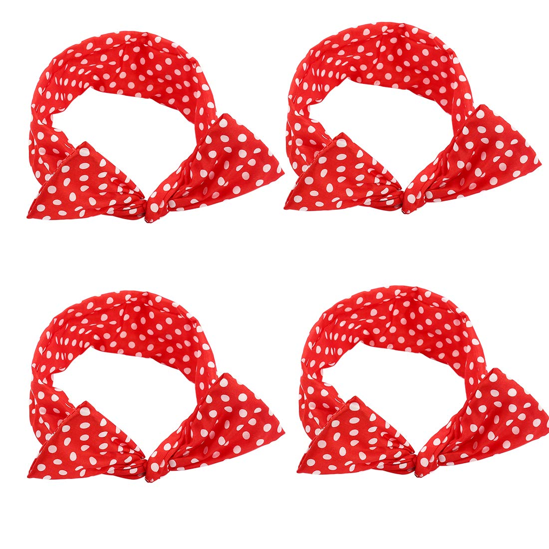 4 Pack Red Retro Bowknot Polka Dot Wire Headbands for Women & Girls - Soft Hair Holders for Workouts, Parties & Everyday Styling