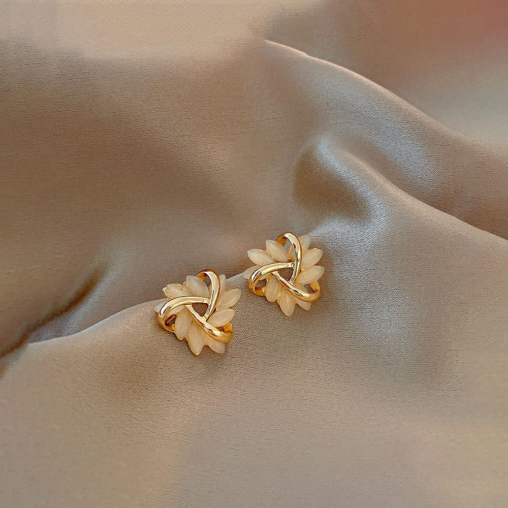 Crystal Flower Stud Earrings for Women - White Opal Floral Earrings | Elegant Beach Vacation Jewelry & Everyday Wear