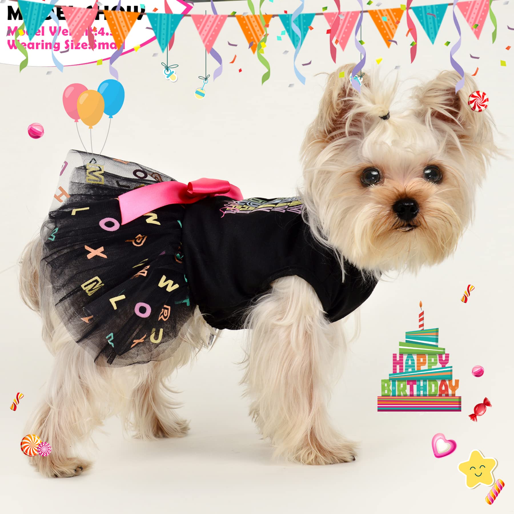Small Dog Dresses for Girls - Mesh Summer Puppy Outfit for Yorkie & Chihuahua | Teacup Dog Clothes & Cat Princess Dress | Birthday Shirt & Apparel in XS Black | Perfect for Pet Parties & Special Occasions