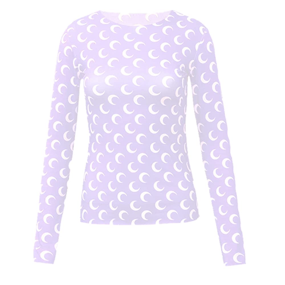 Crescent Moon Print Women's Bodycon T-Shirt - Long & Short Sleeve Summer Tee for Casual Wear, Night Out & Beach Outfits
