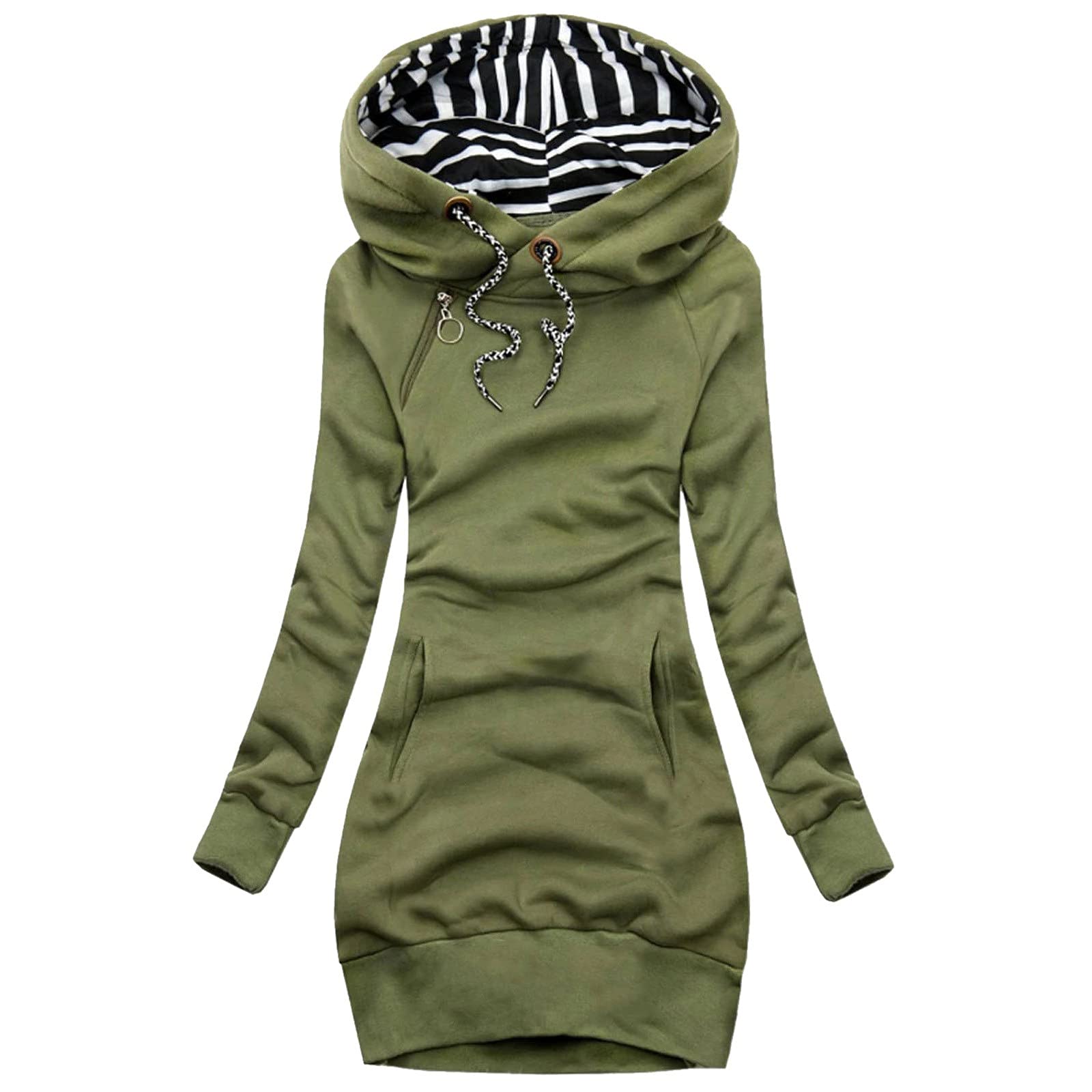 XSSFCC Women's Long Trench Coat with Zipper - Stylish Pea Coat & Parka Jacket for Plus Size - Perfect for Fall Winter Outerwear, Office Wear & Casual Outfits