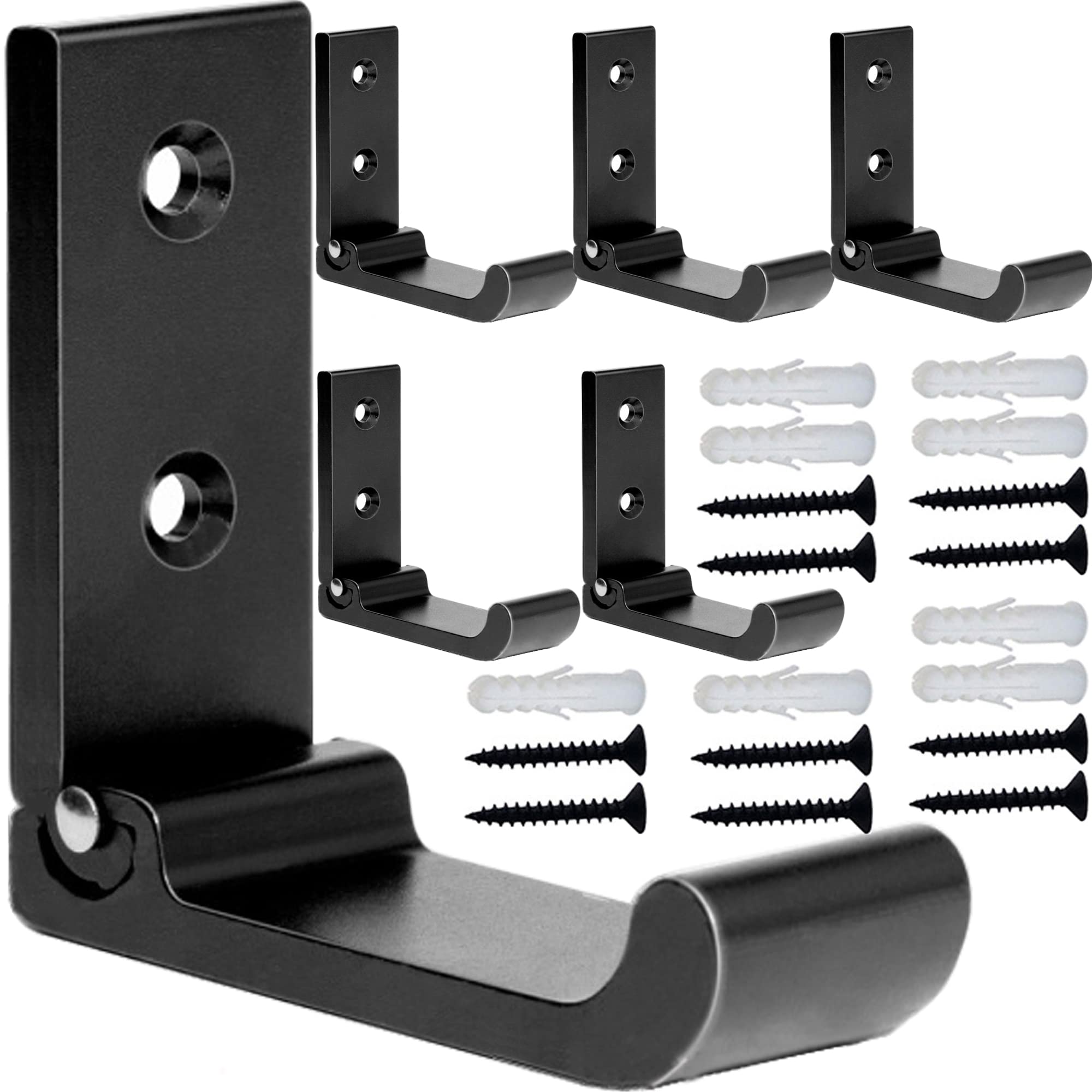 6PCS Matte Black Heavy Duty Aluminum Alloy Wall Hooks - Rustproof Folding Coat Hangers with Screws for Keys, Towels, Hats & Bags - Perfect for Entryway, Closet & Bathroom Organization