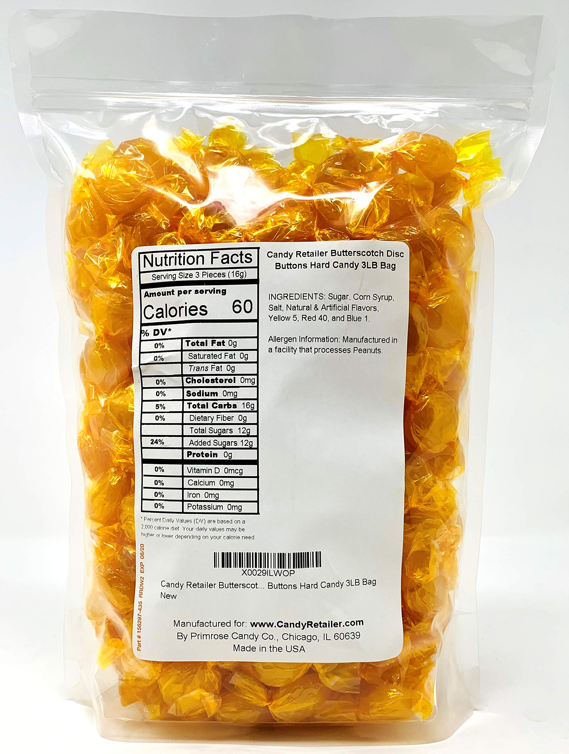 Butterscotch Hard Candy Discs - 3LB Bulk Bag for Candy Buffets, Party Favors & Retail Stores | Old-Fashioned Buttons Candy for Baking, Gifts & Snacking