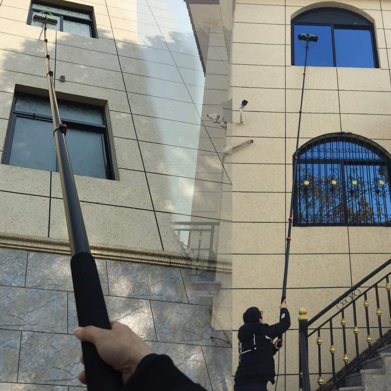 ANUU 12ft-39ft Adjustable Water Fed Pole Kit with 180° Rotatable Brush Head - Telescopic Window Cleaning Pole for Outdoor Glass, Solar Panels & High Rise Buildings - Perfect for Professional Window Washing & Exterior Surface Cleaning (30cm Brush - 12FT/3.6M Model)