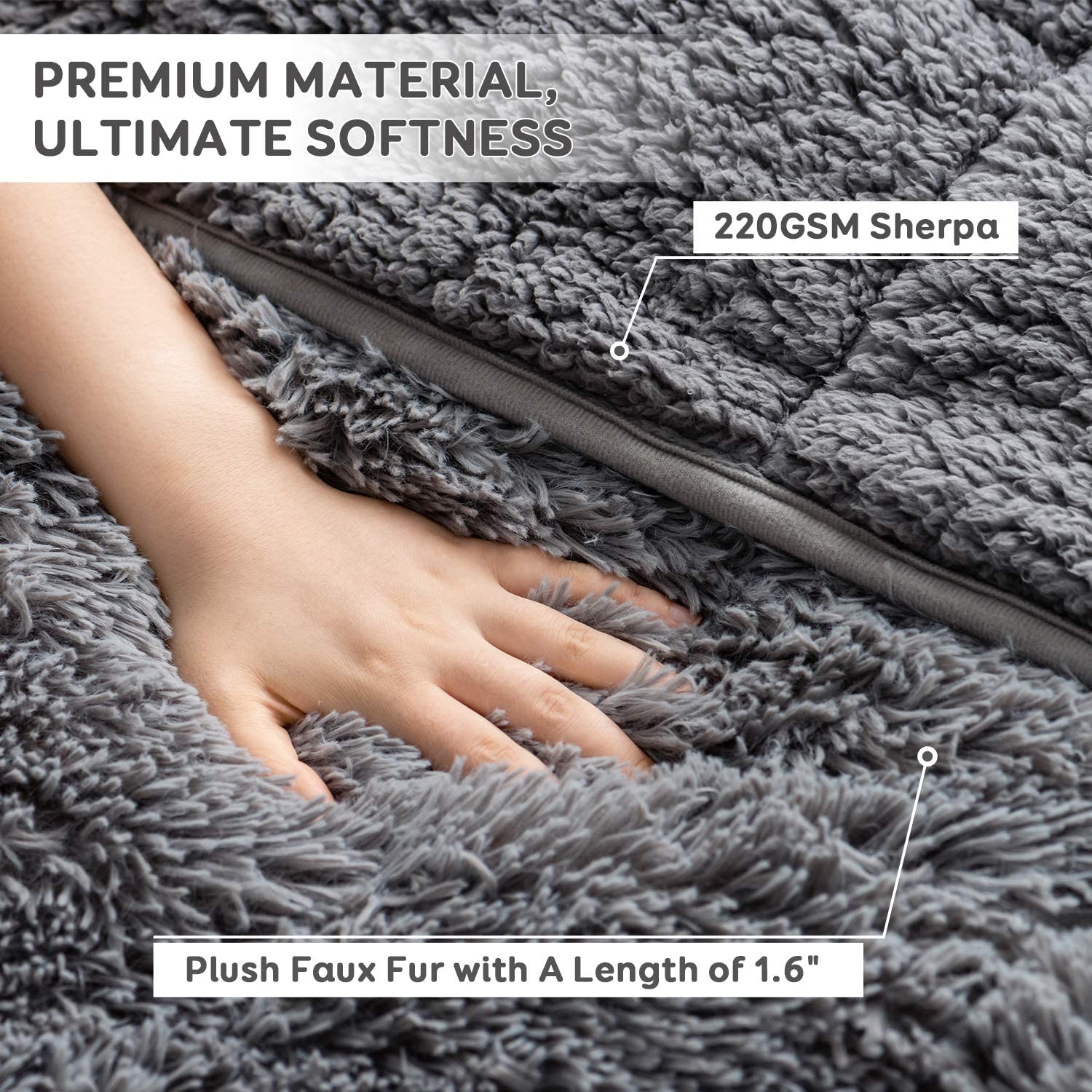 Wemore Sherpa Fleece Weighted Blanket for Adults - 15 lbs Heavy Blanket with Shaggy Long Faux Fur, Fluffy Fuzzy Sherpa Reverse Side - Perfect for Bed, Couch, Sofa, Office & Stress Relief